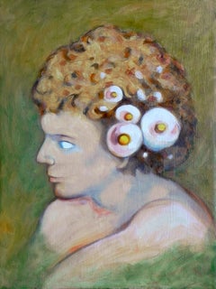 boy with flowers in the hair, Painting, Oil on Canvas
