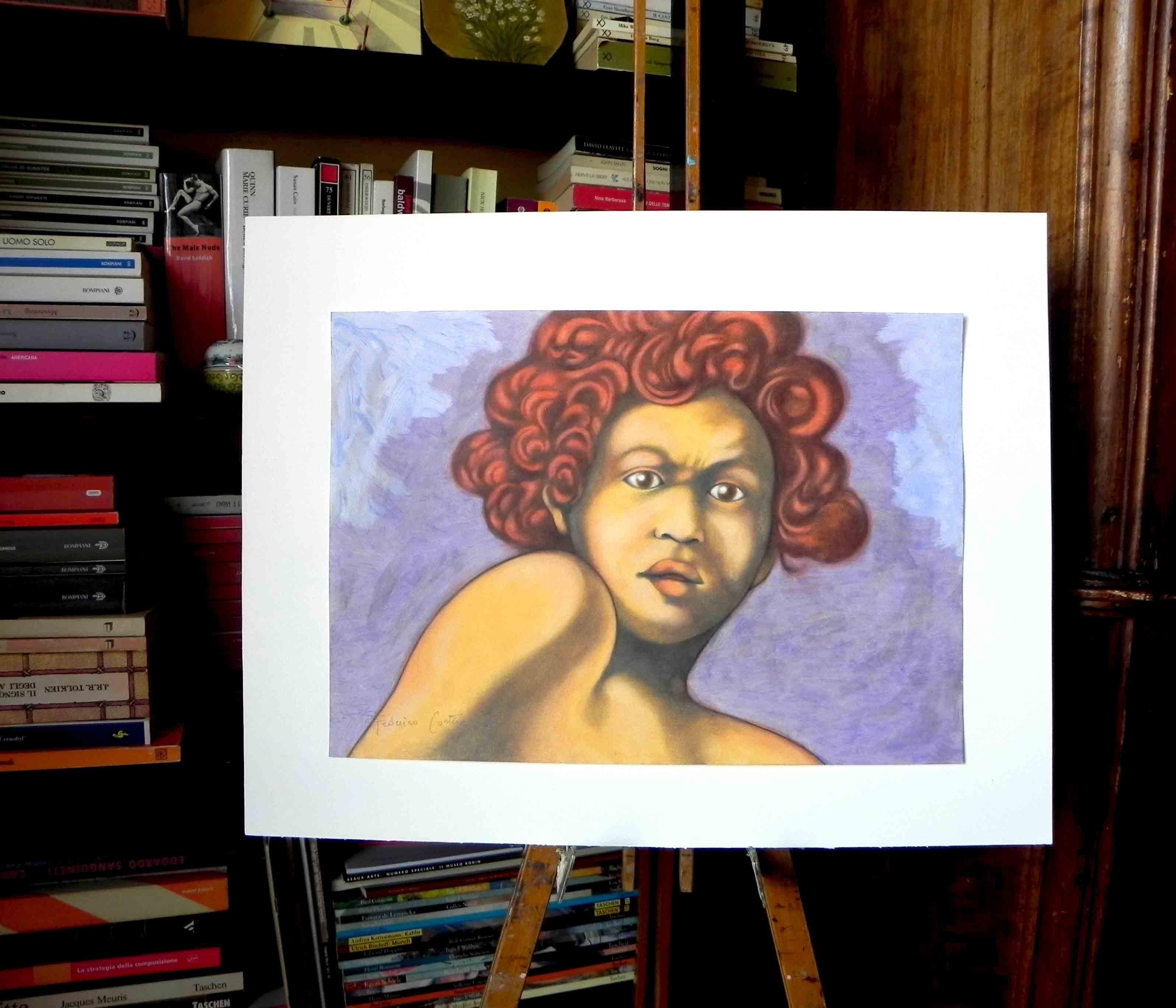 Caravaggio in Michelangelo mood, Painting, Oil on Paper For Sale 1