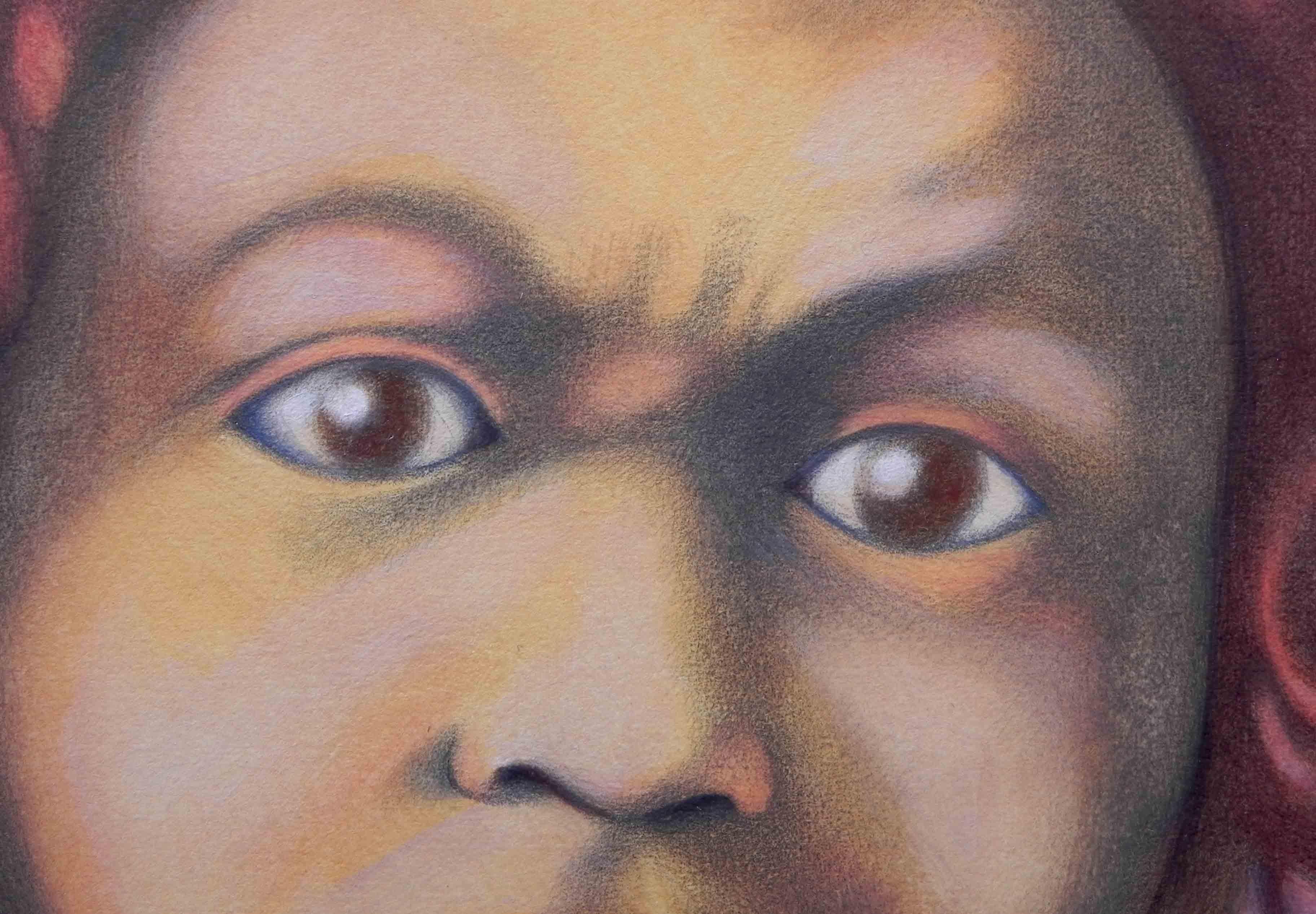 Caravaggio in Michelangelo mood, Painting, Oil on Paper For Sale 2