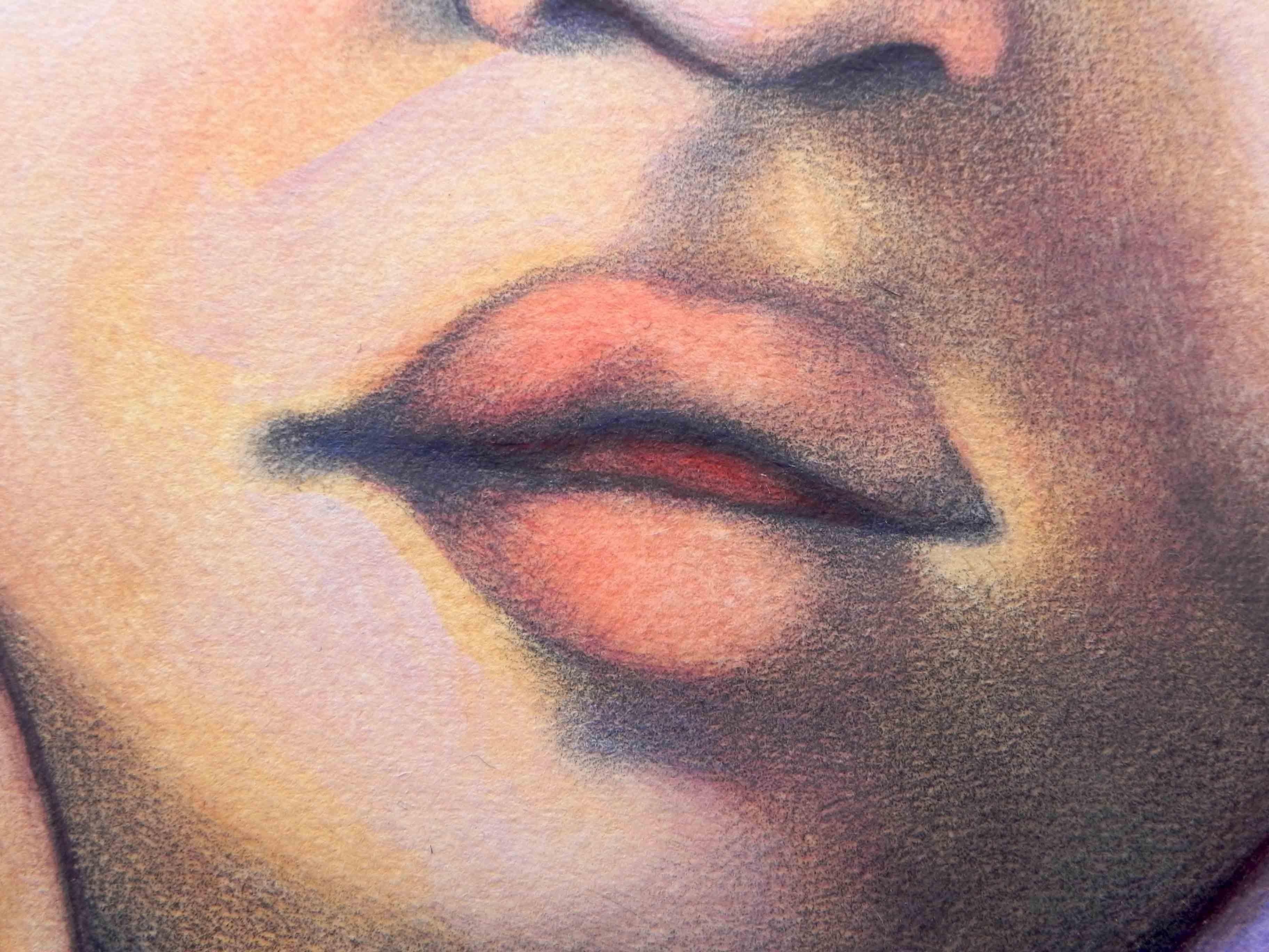 Caravaggio in Michelangelo mood, Painting, Oil on Paper For Sale 3