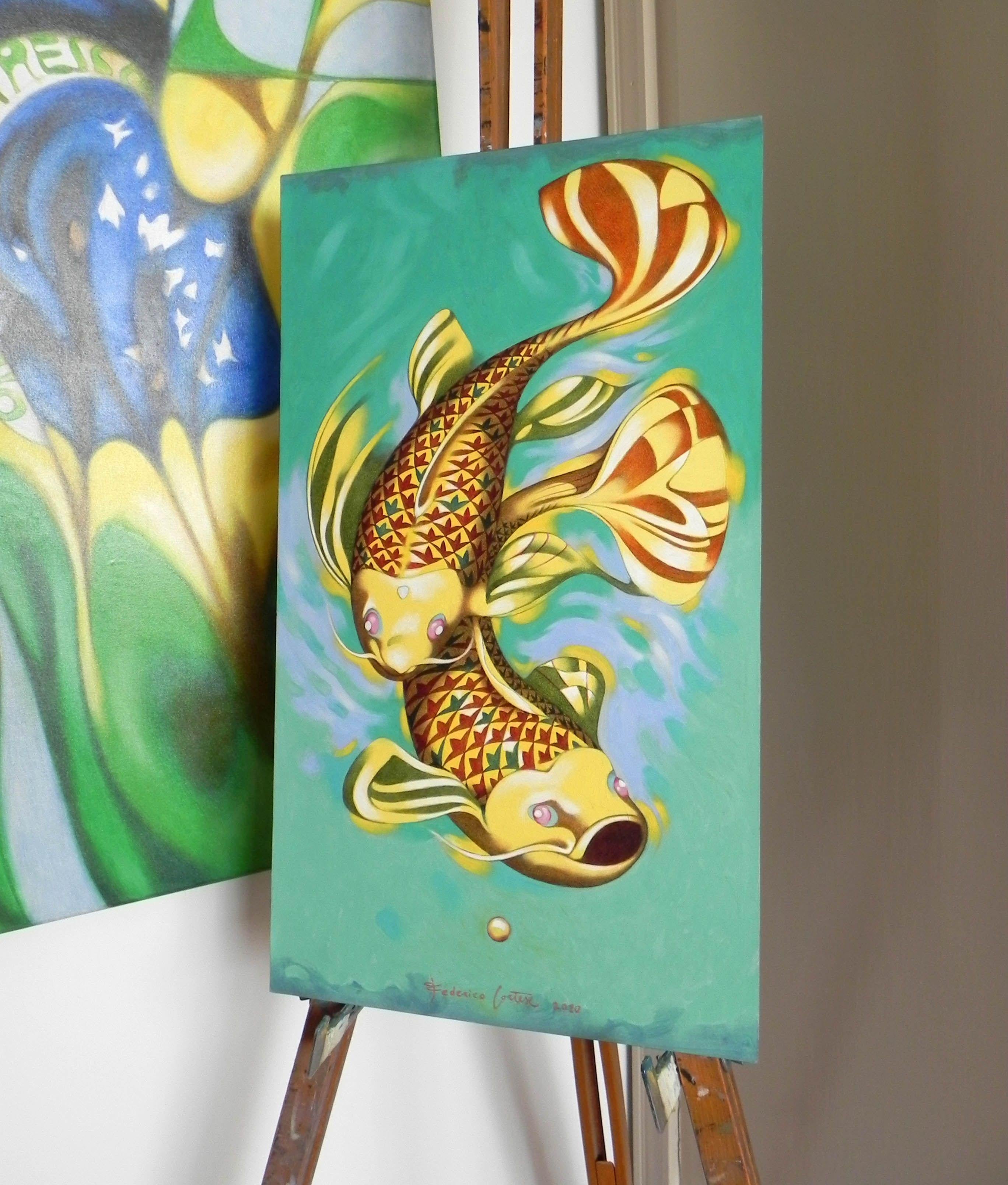 Carp, Painting, Oil on Paper For Sale 3