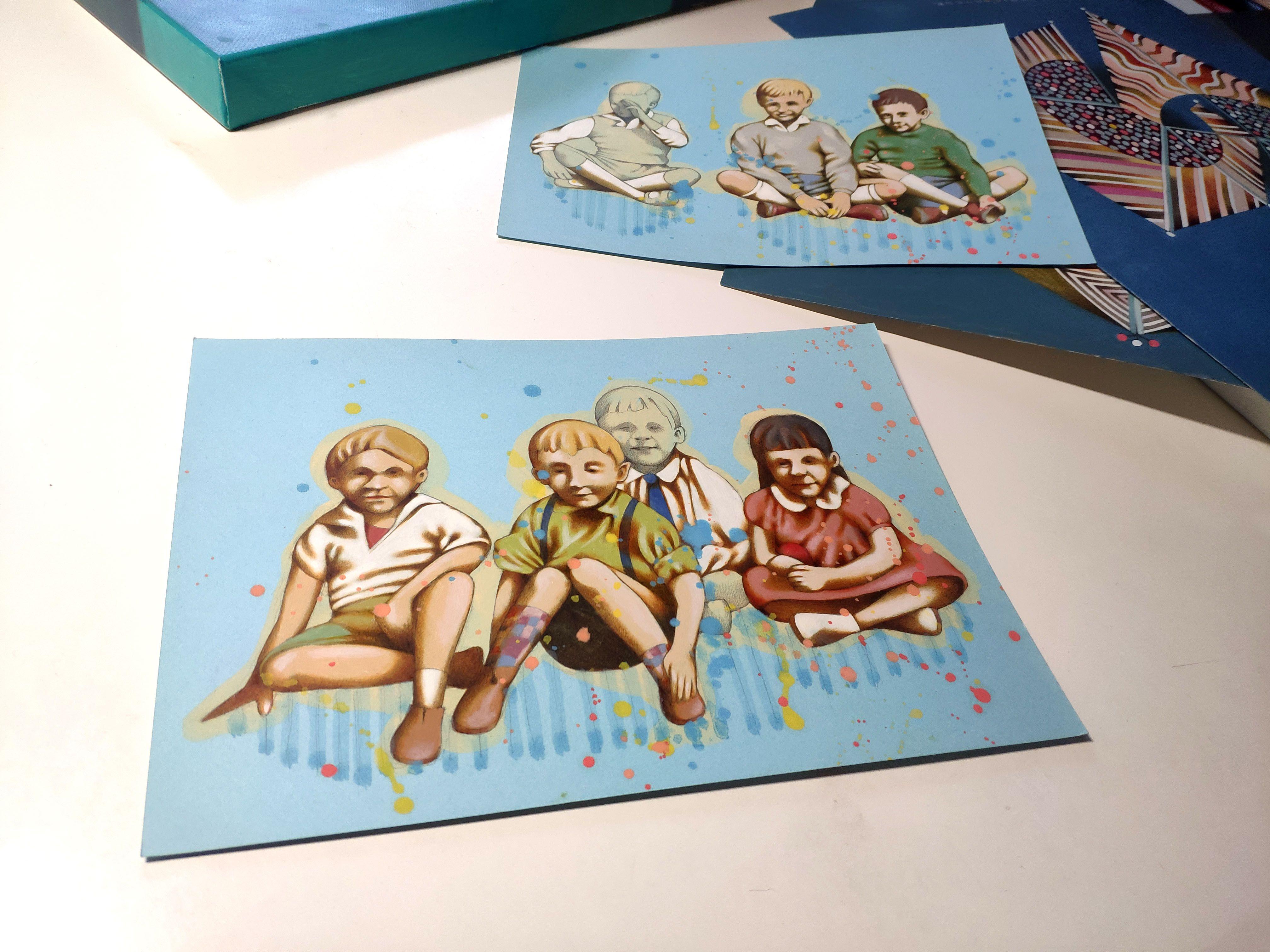 Bambini, Pittura, Olio su carta in vendita 2