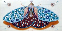 Papillon chromatique - bleu clair, peinture, huile sur papier