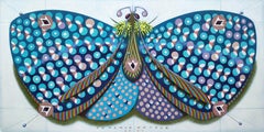 Chromatic butterfly - light blue, Painting, Oil on Paper