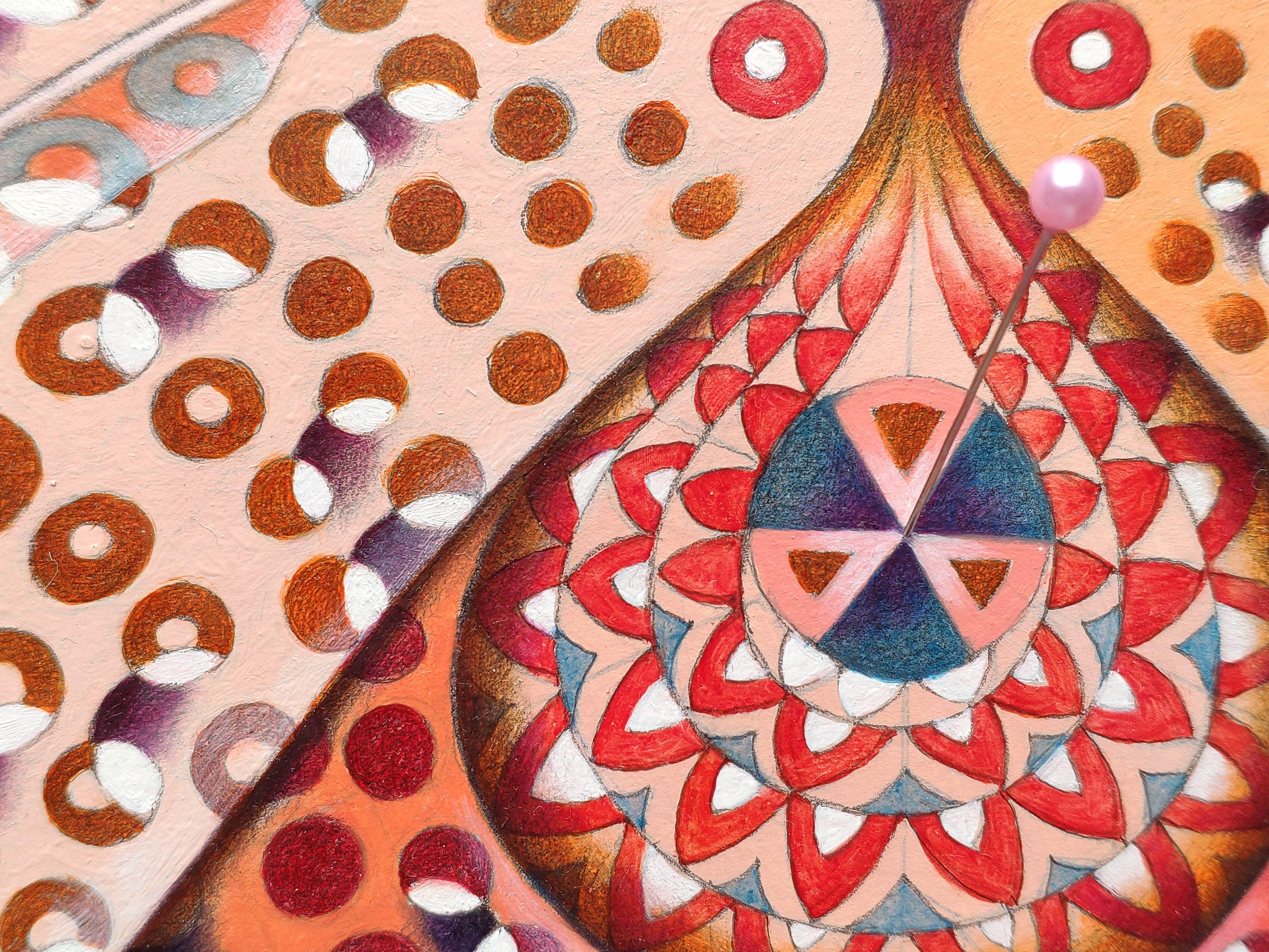 Chromischer Schmetterling – rosa, Gemälde, Öl auf Papier (Surrealismus), Painting, von Federico Cortese