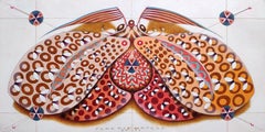 Chromischer Schmetterling – rosa, Gemälde, Öl auf Papier