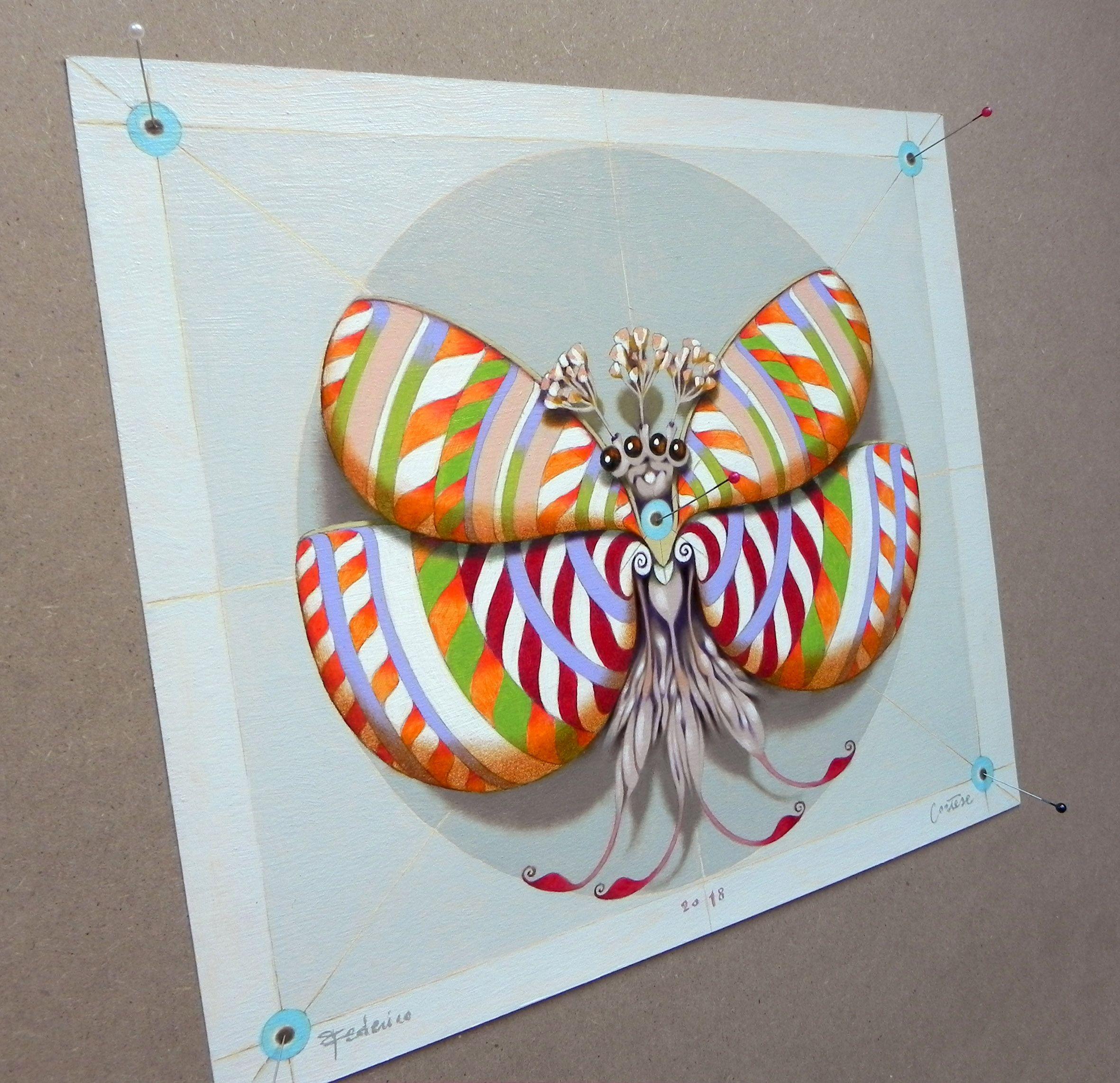 Circular butterfly, Painting, Oil on Paper For Sale 2