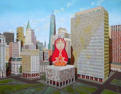 Civic Center with Matrioska, Painting, Oil on Canvas