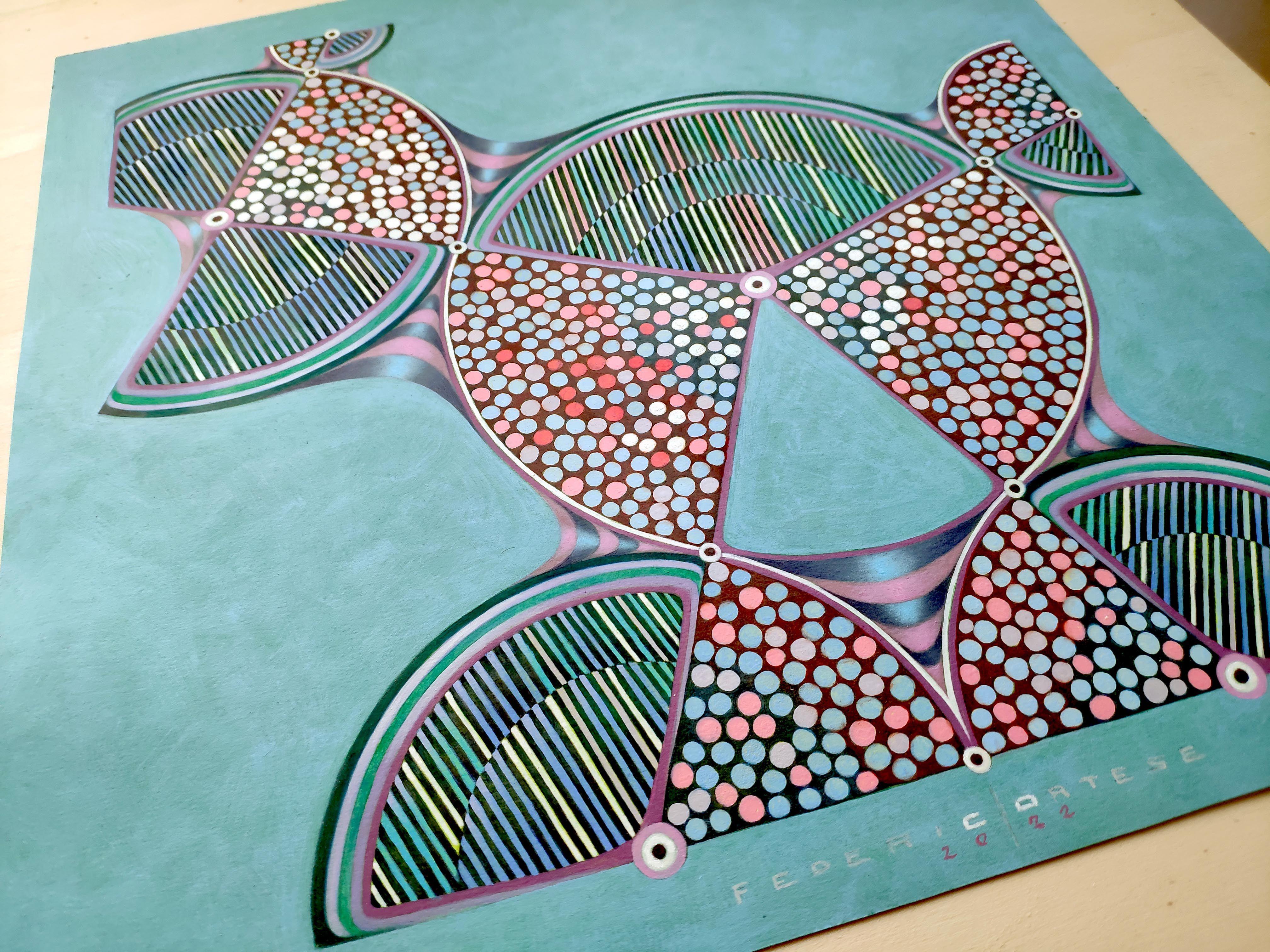 Numéro de constellation 13, peinture, huile sur papier - Bleu Abstract Painting par Federico Cortese