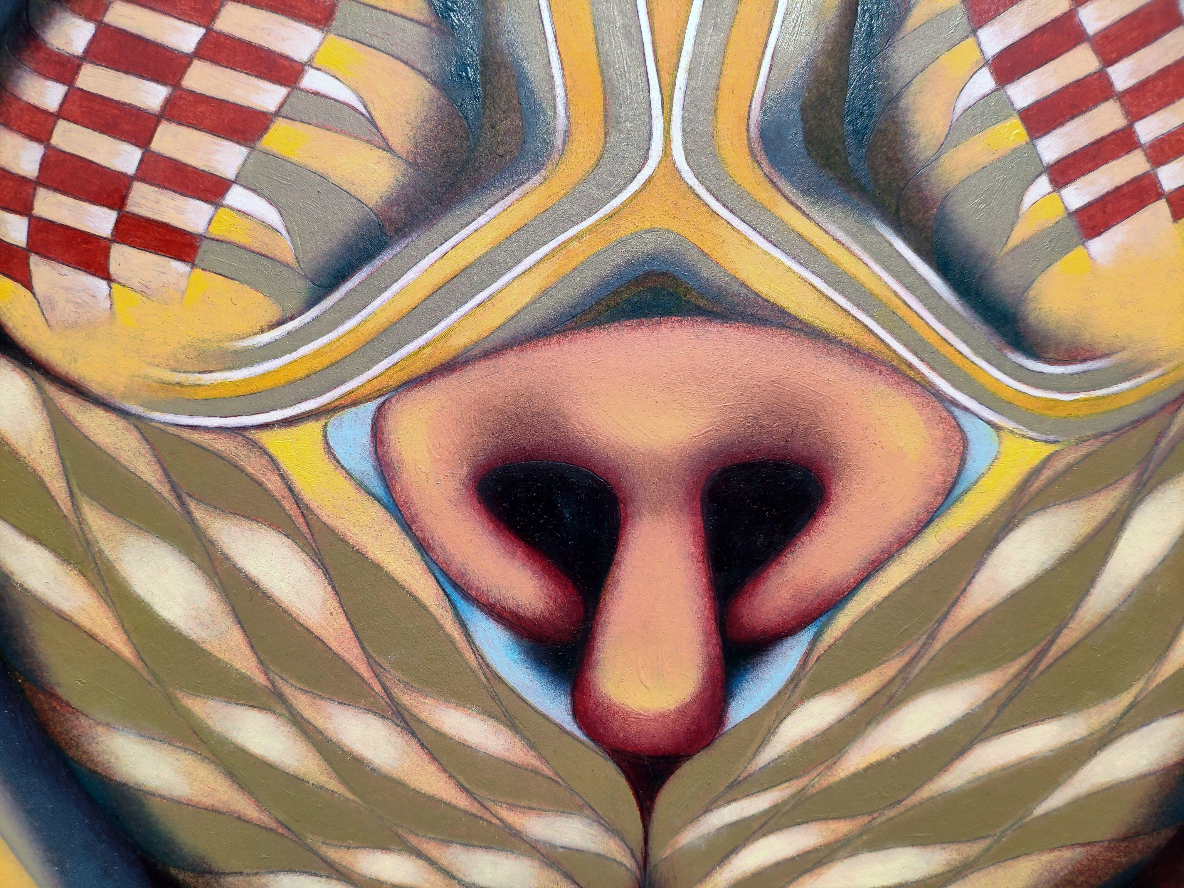 Maschera di cane, Pittura, Olio su carta - Painting Surrealismo di Federico Cortese