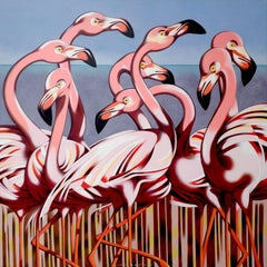 Flamingos, Painting, Oil on Canvas
