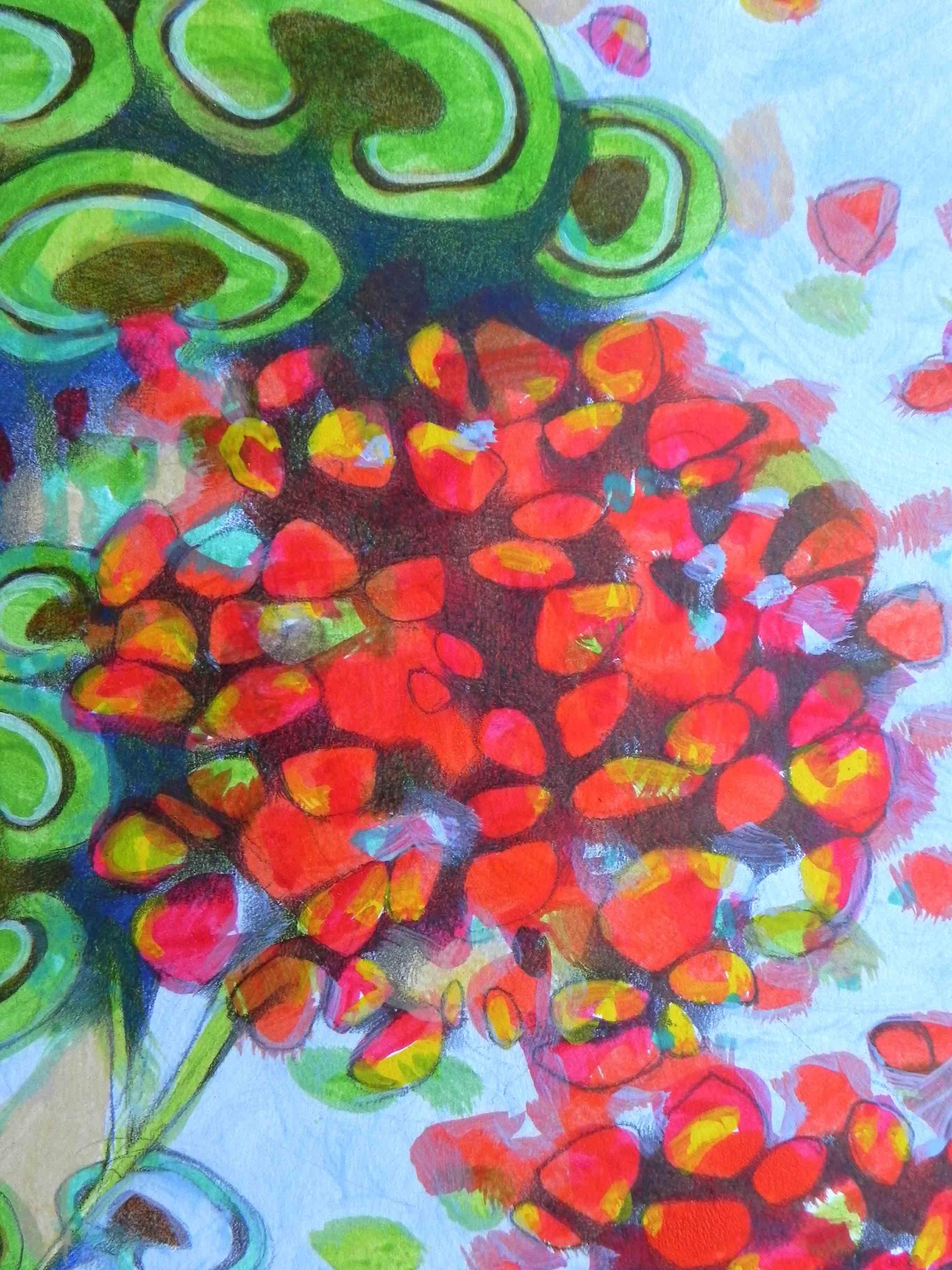 geraniums, Painting, Oil on Paper For Sale 1