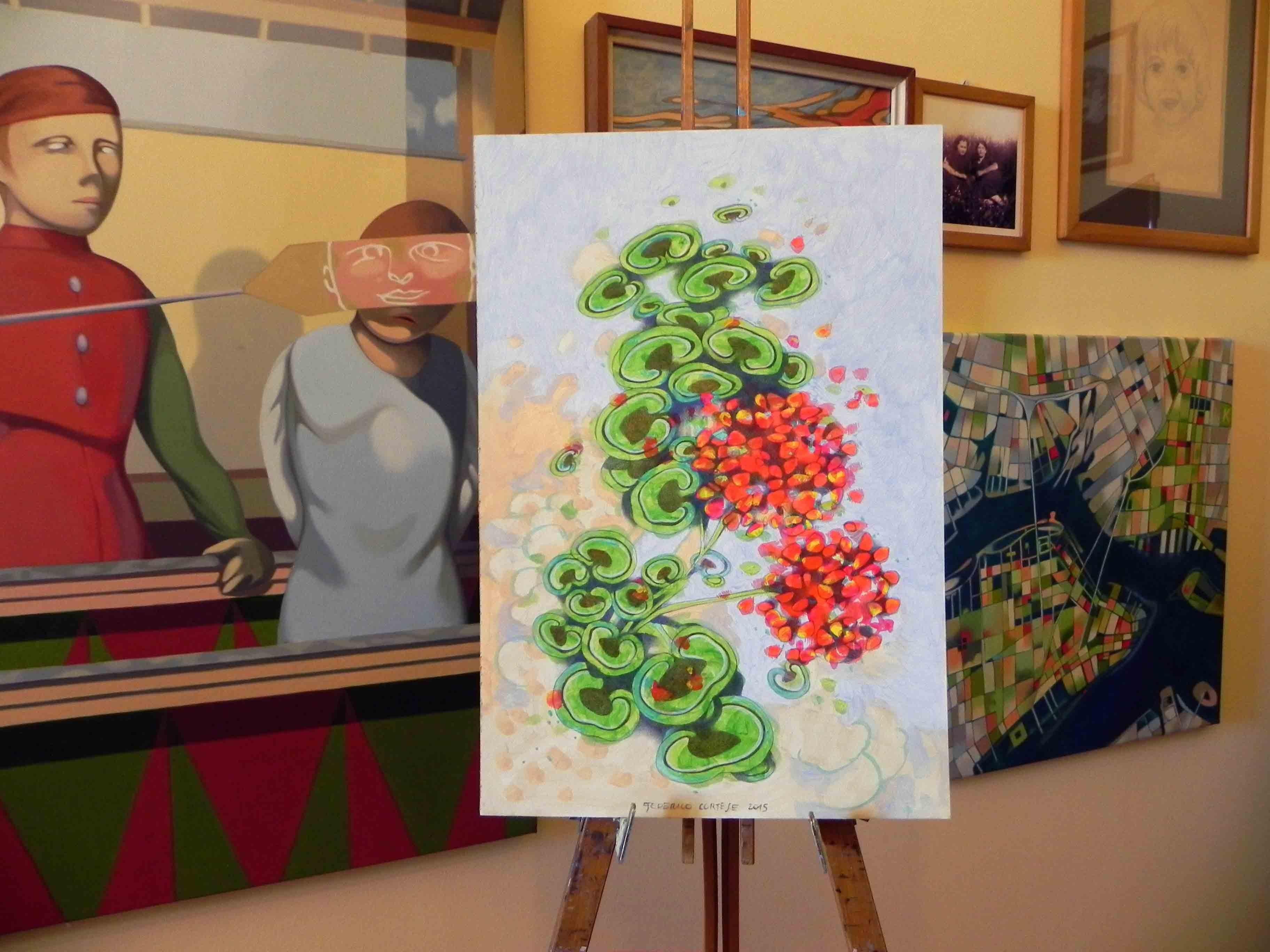 geraniums, Painting, Oil on Paper For Sale 4