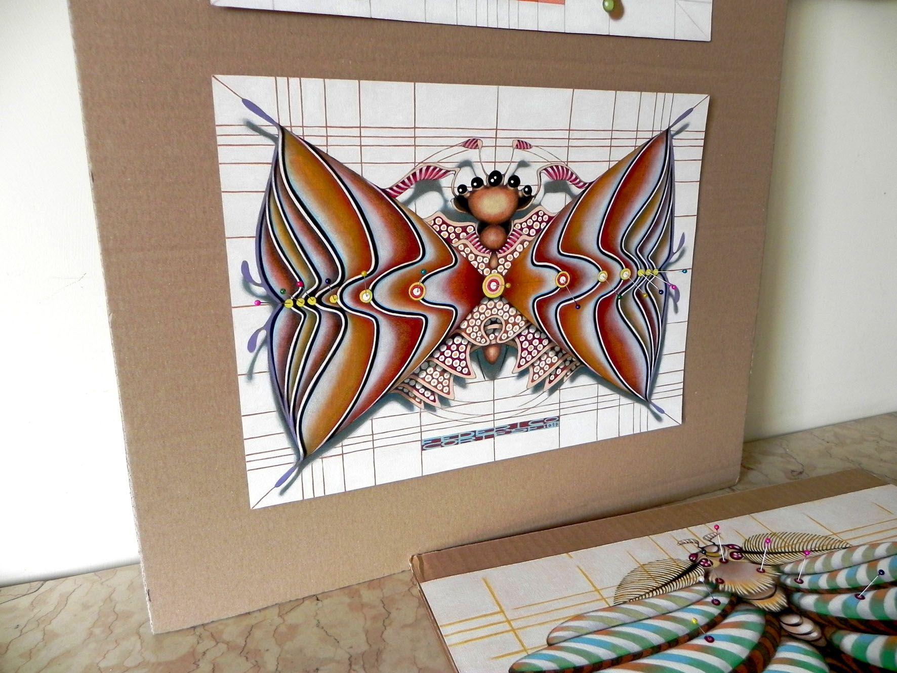 Mariposa reloj de arena, Pintura, Óleo sobre papel en venta 2