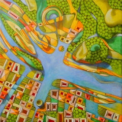 imaginary map of turin, Painting, Oil on Canvas