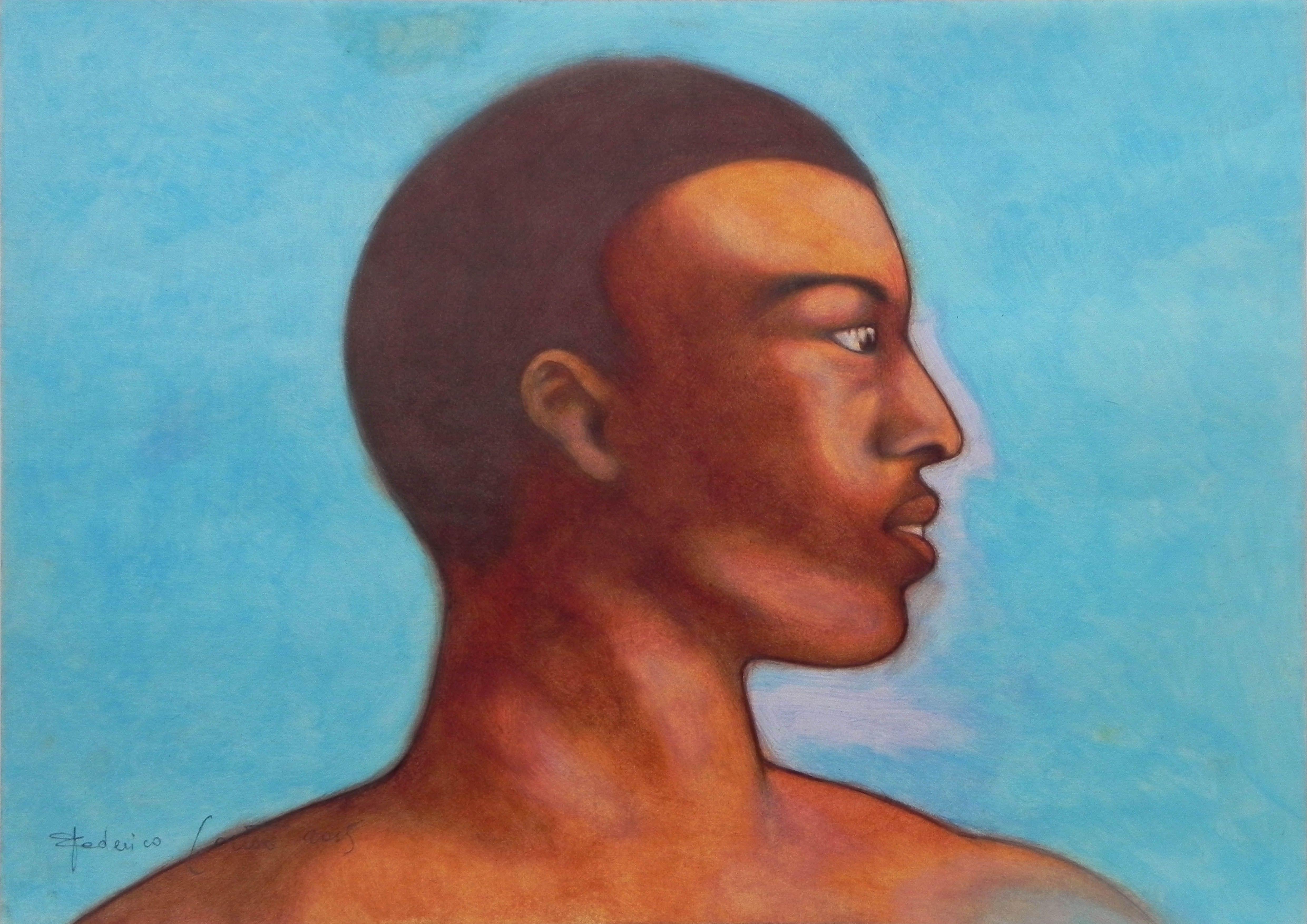 Khalid, peinture, huile sur papier - Painting de Federico Cortese