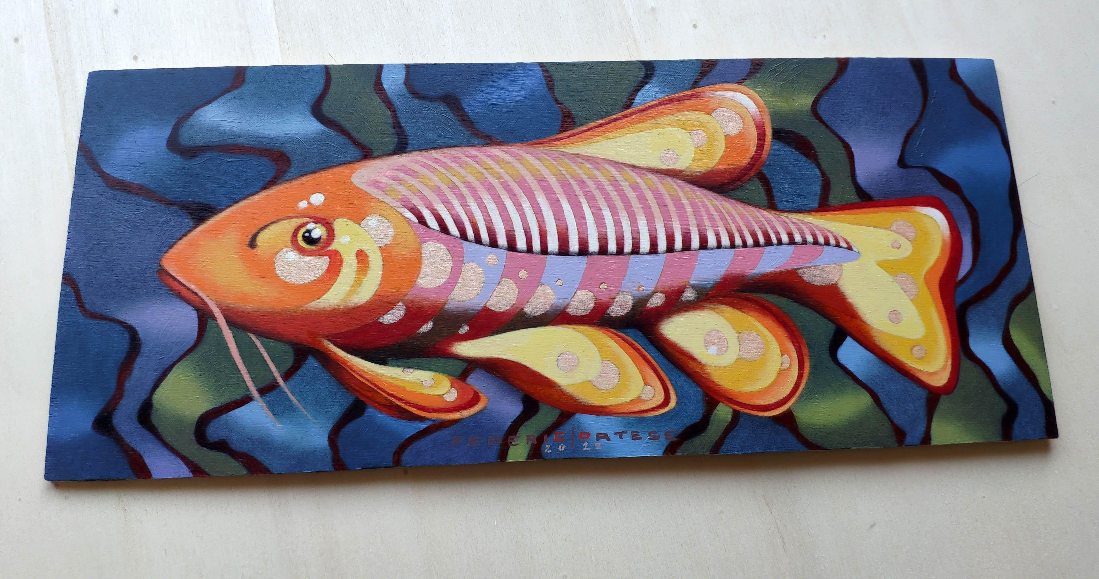 Little fish, Painting, Oil on Wood Panel For Sale 1