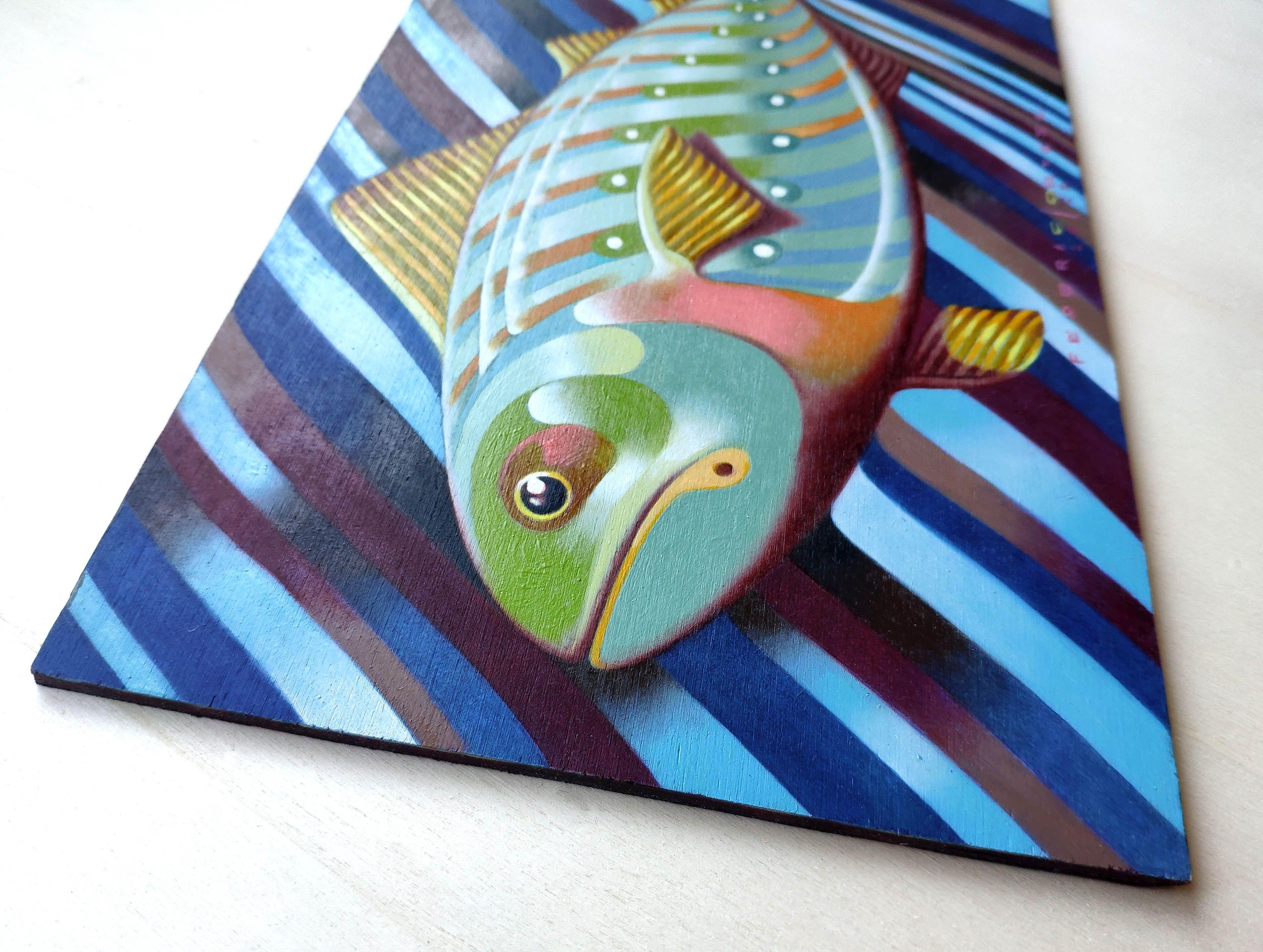 Little fish, Painting, Oil on Wood Panel For Sale 1