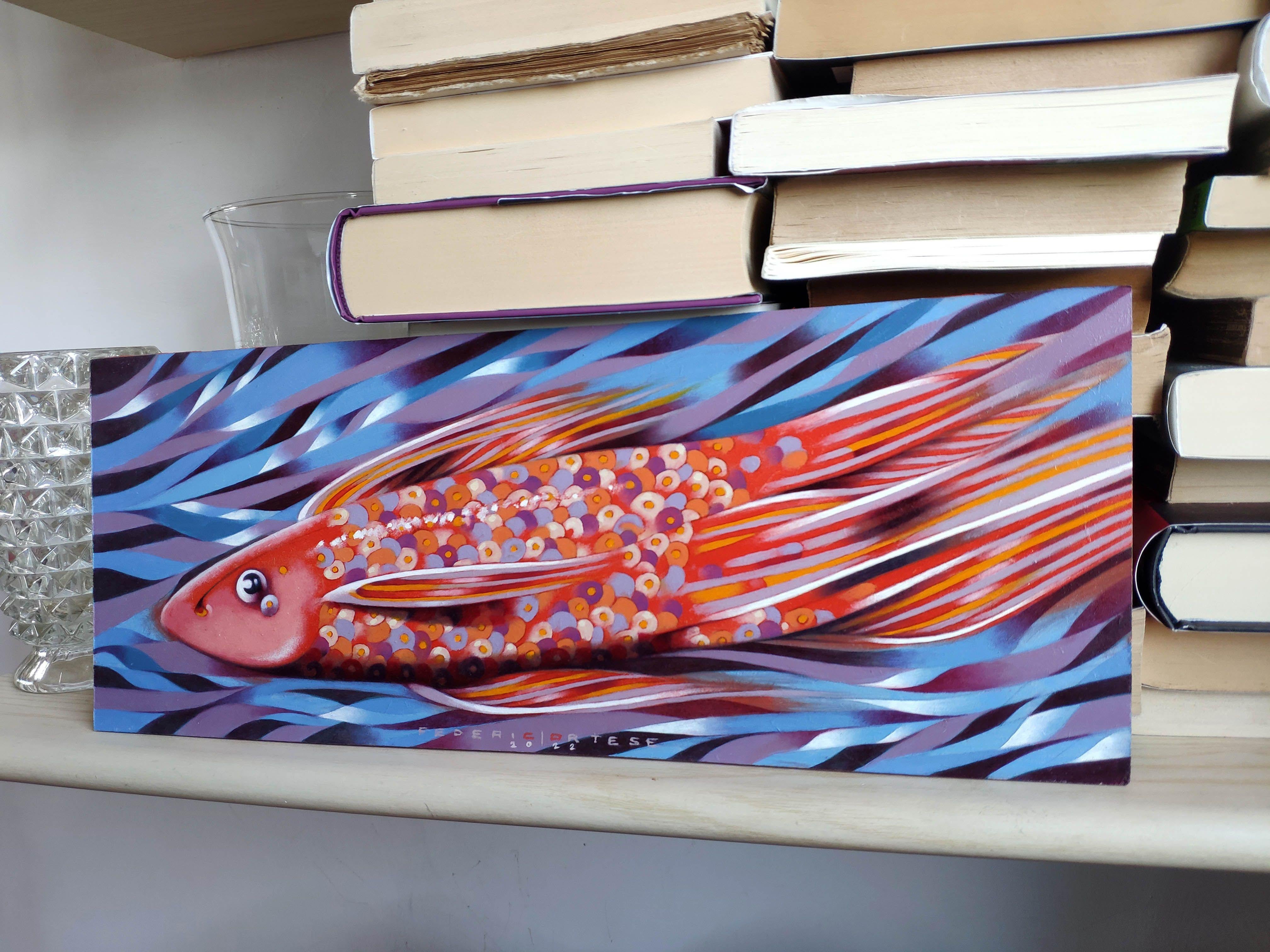 Little fish, Painting, Oil on Wood Panel For Sale 2