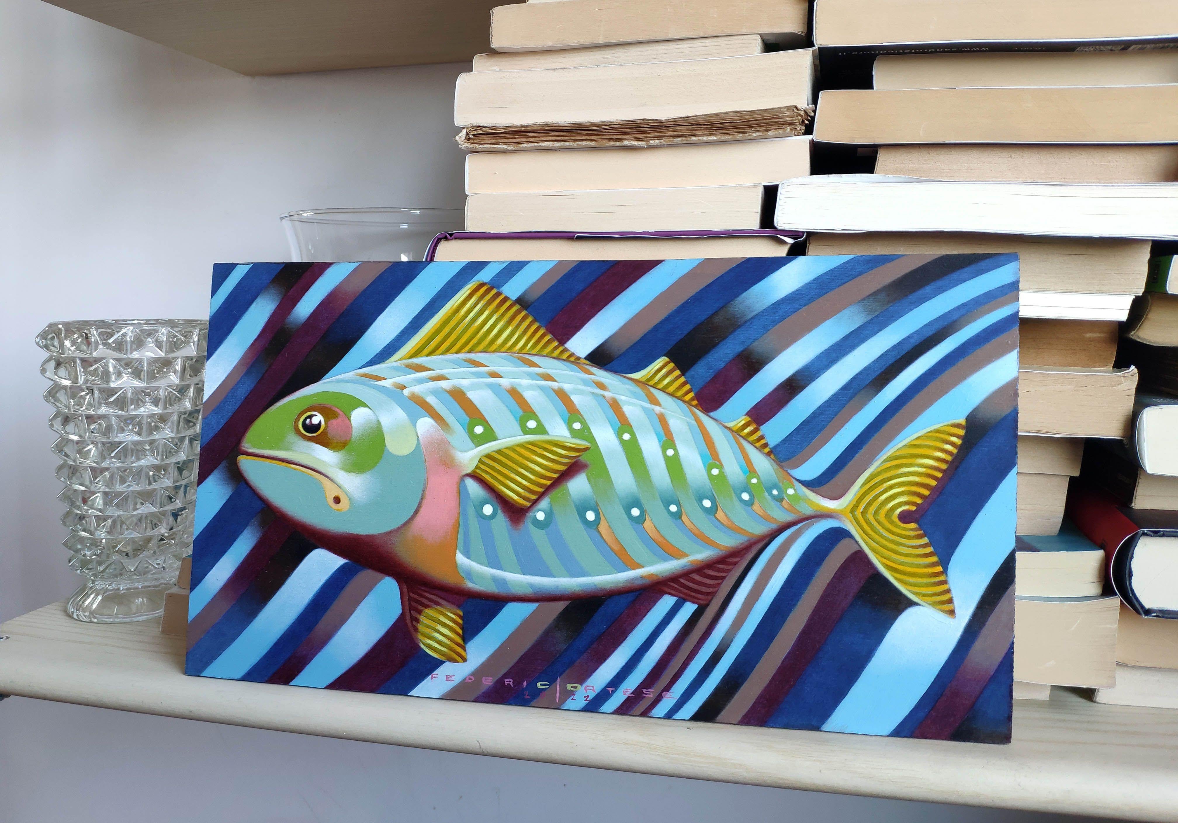 Little fish, Painting, Oil on Wood Panel For Sale 4