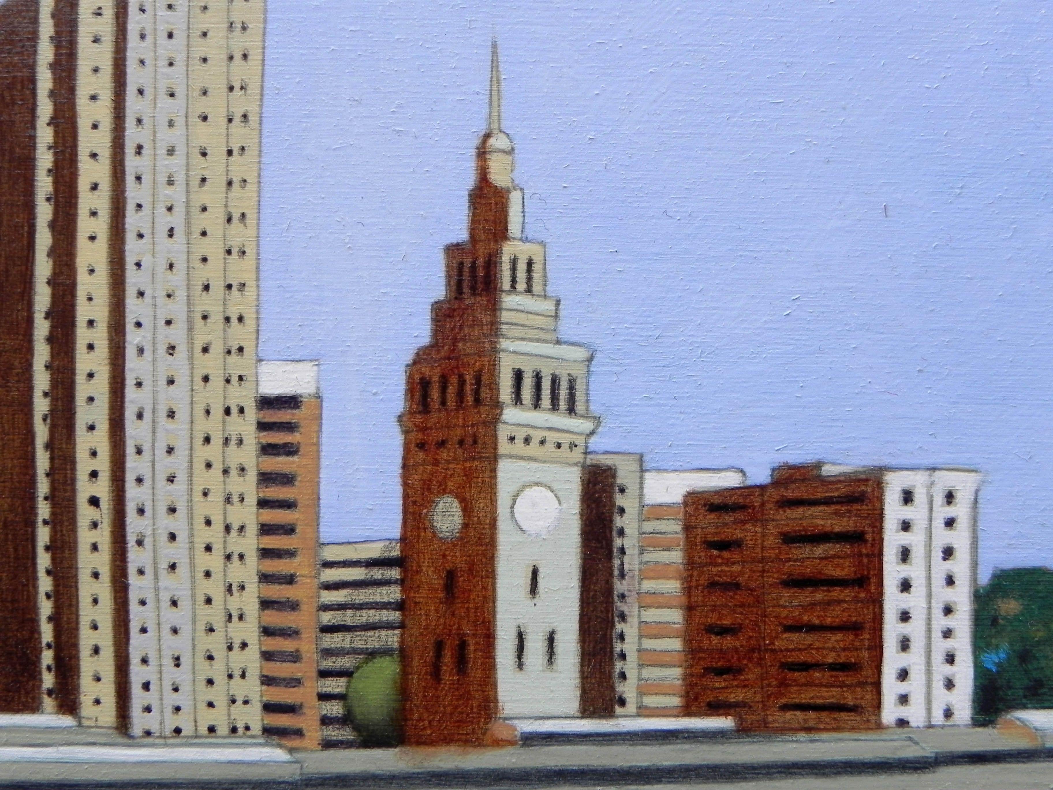 Little view of San Francisco, Painting, Oil on Wood Panel For Sale 2