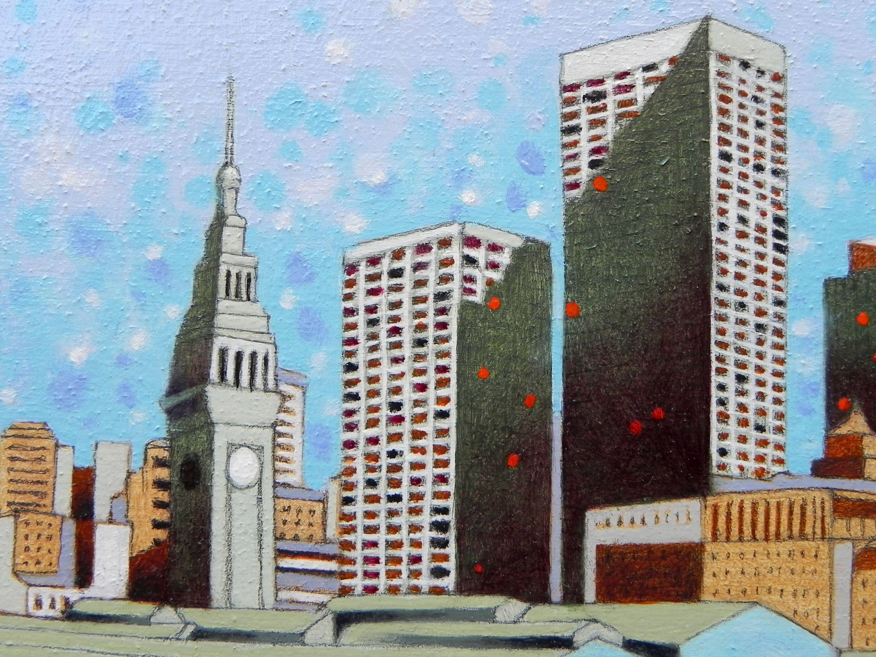 Little view of San Francisco, Painting, Oil on Wood Panel For Sale 4