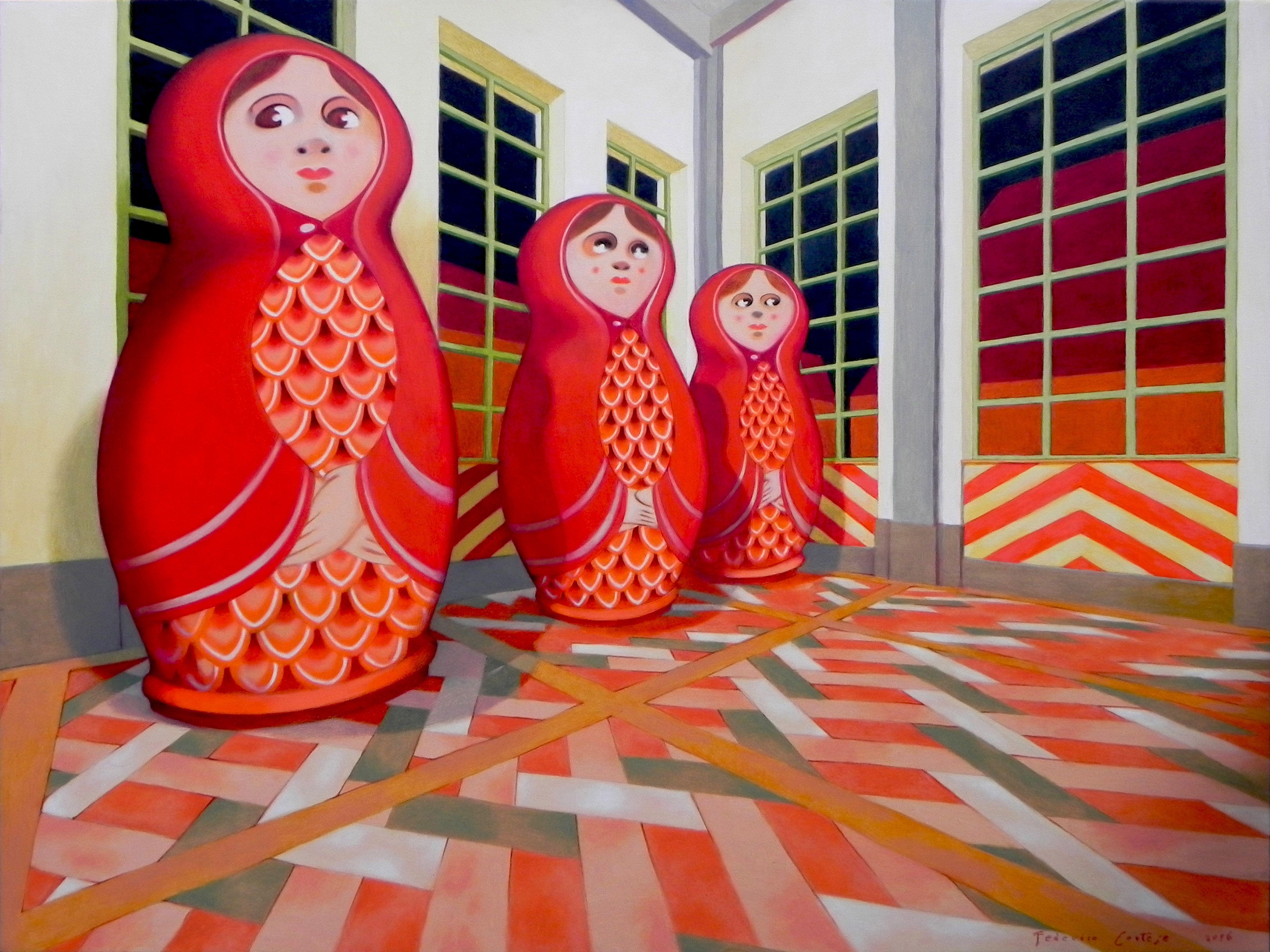 from the series "Abandoned rooms":    This series of paintings was inspired by the metaphysical landscapes of De Chirico. I have always been fascinated by their clear vision of the architecture, with the precise  design of the shadows, almost