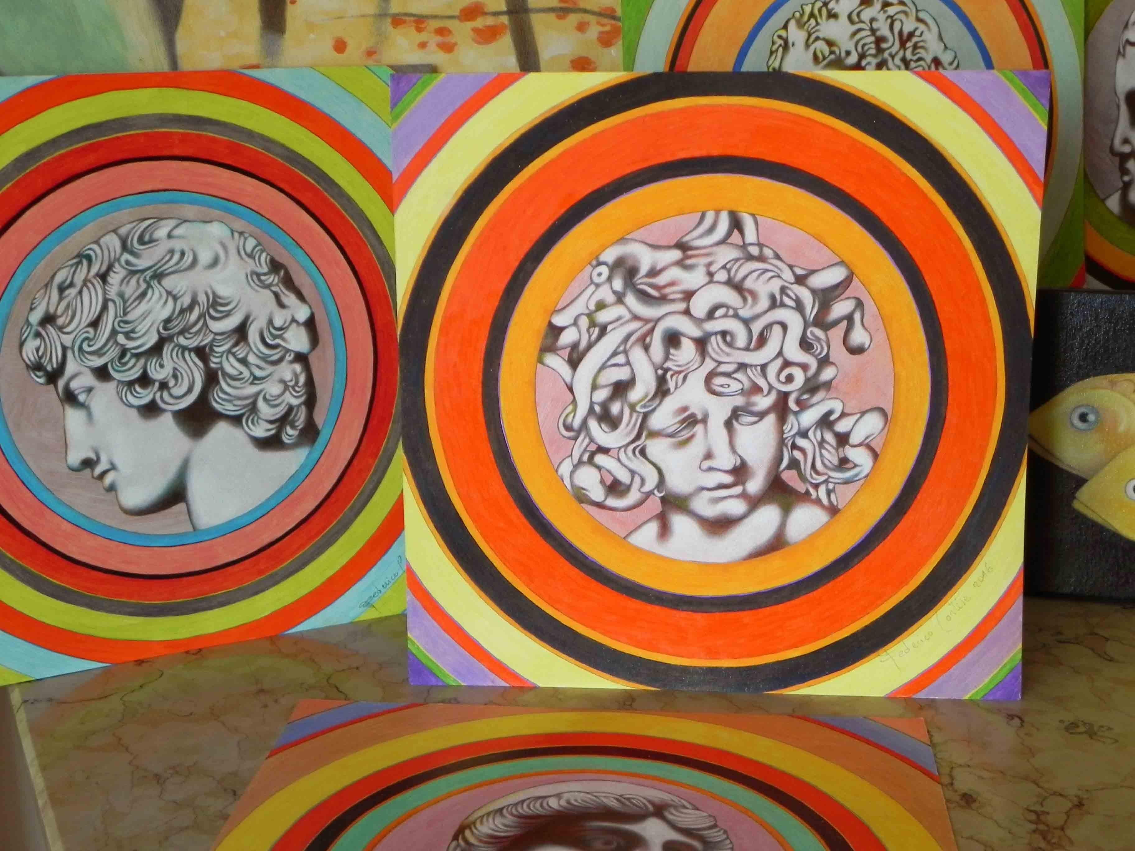 Medusa del Bernini, Gemälde, Öl auf Papier im Angebot 1