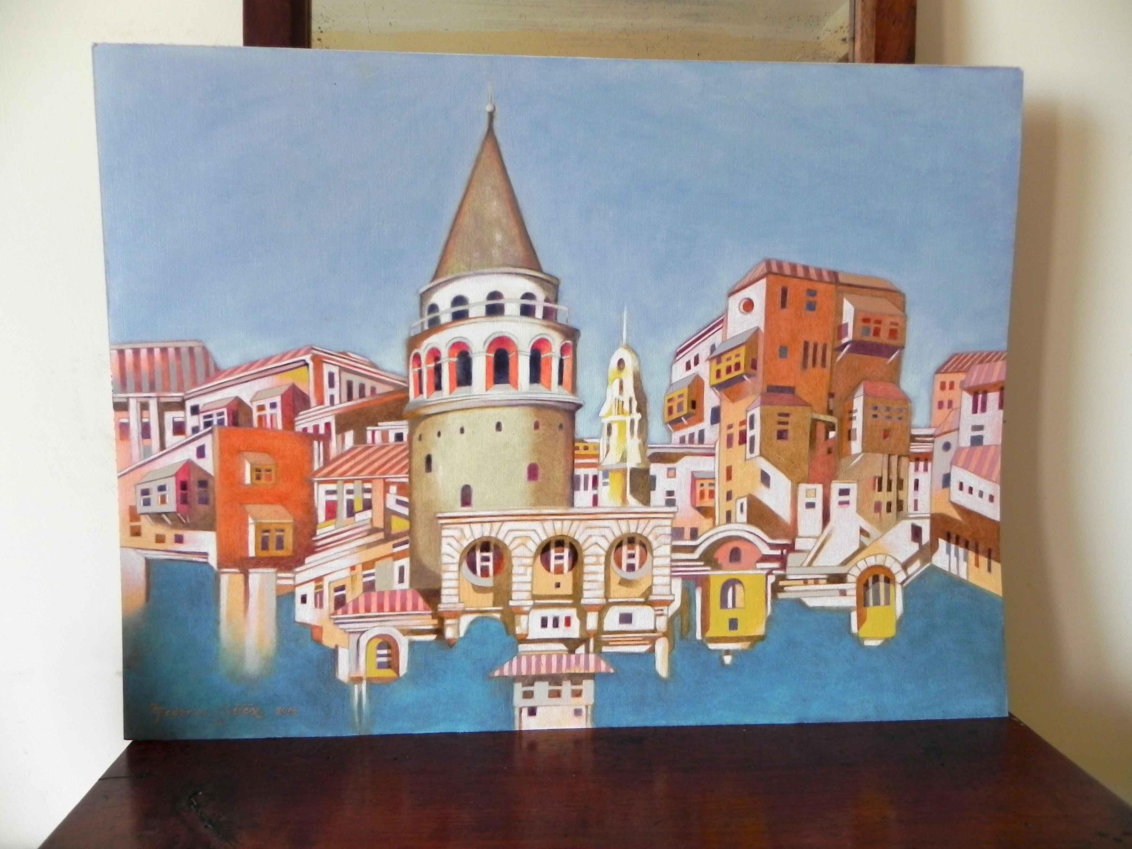 Memory of Istanbul, Painting, Oil on Paper For Sale 4