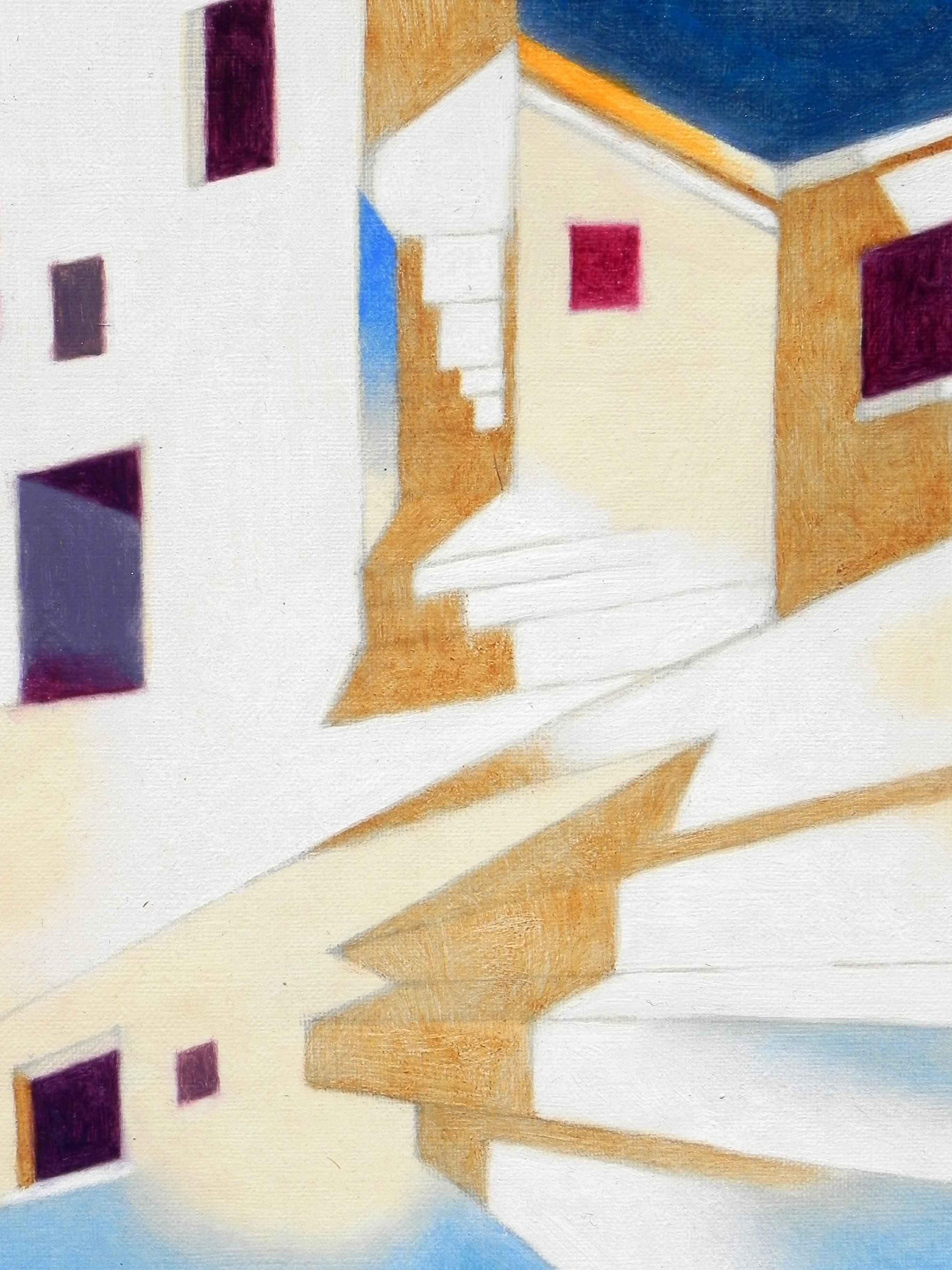 Memory of Santorini, Painting, Oil on Paper For Sale 1