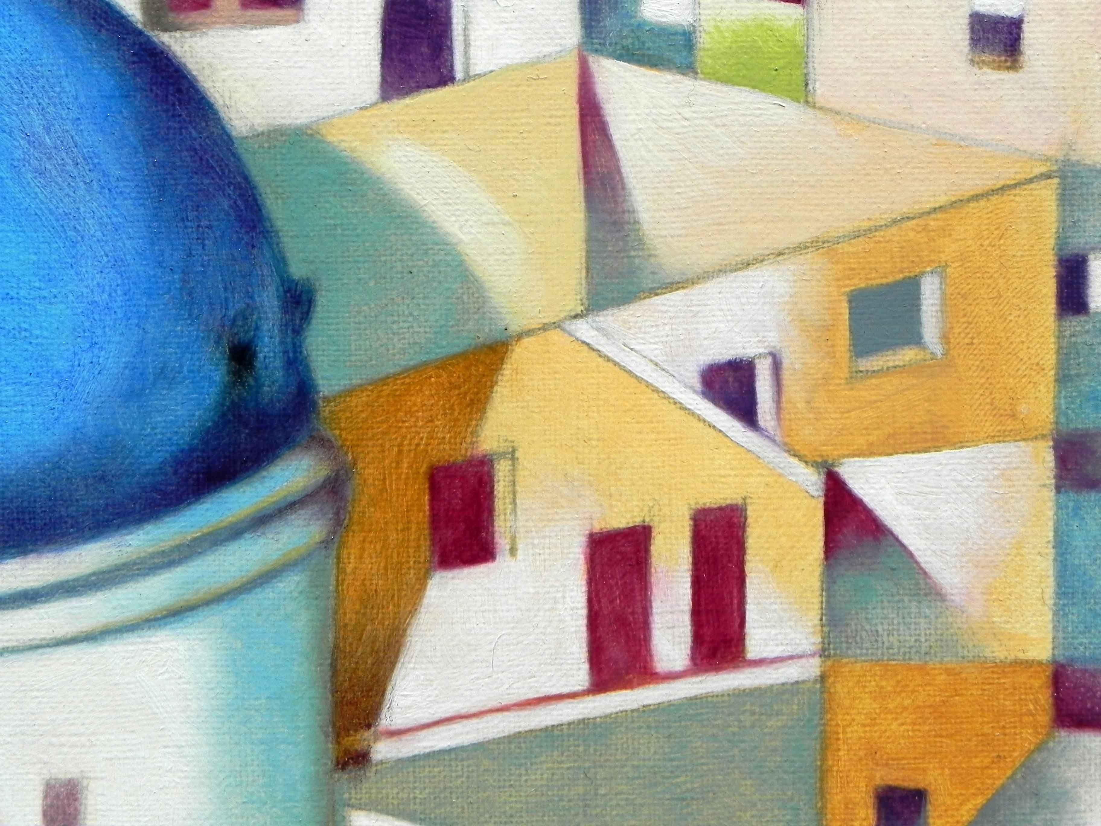 Memory of Santorini, Painting, Oil on Paper For Sale 2