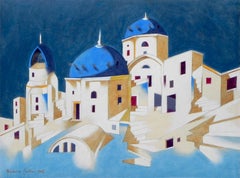 Peinture, huile sur papier - Mémoire de Santorini