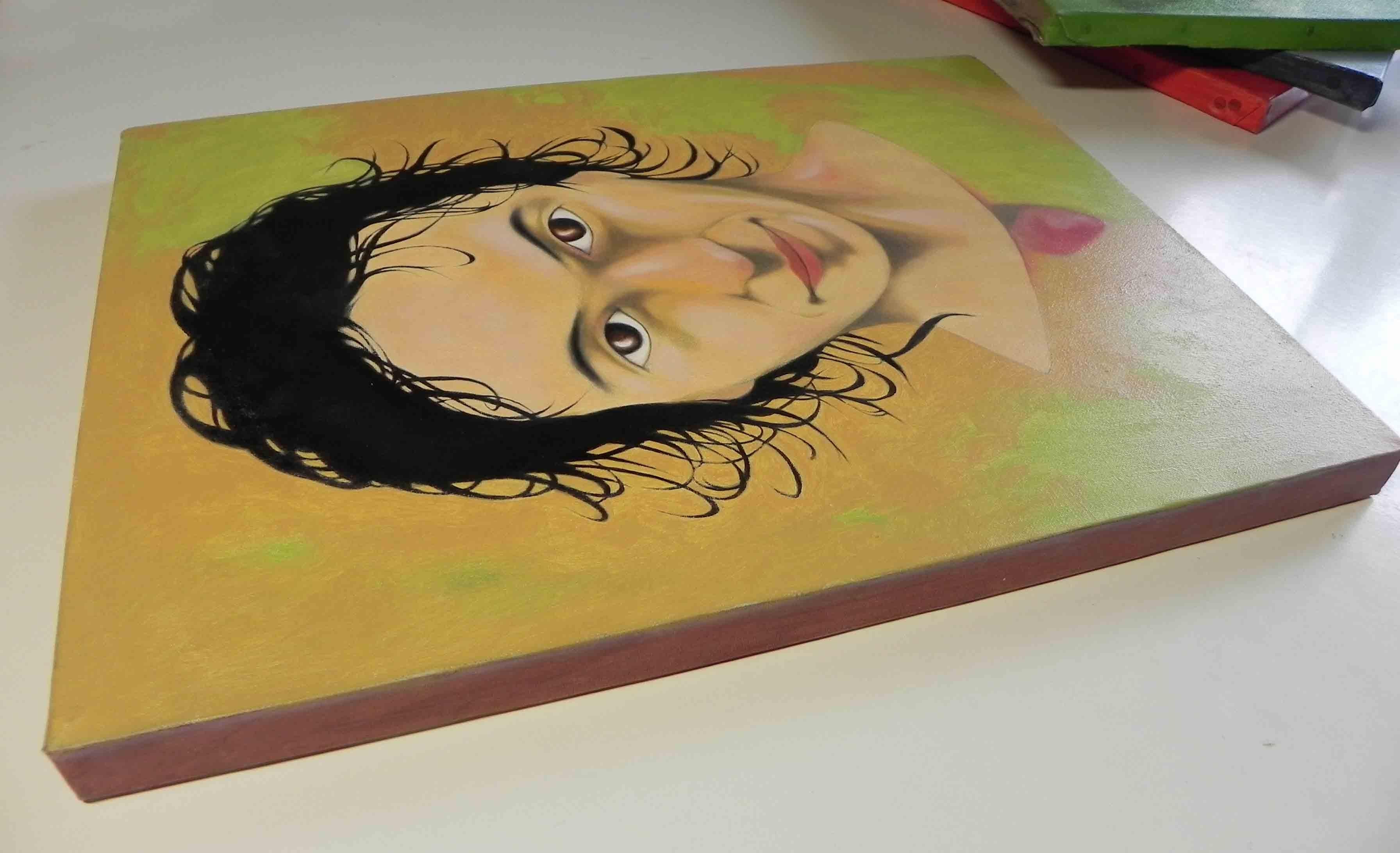 Aus der Serie IMAGINARY PORTRAITS, Öl auf Leinwand, 30 x 40 cm.     Eine Serie von sehr einfachen kleinen Werken, fast trivial: jede Zeichnung stellt ein Gesicht und einen Ausdruck dar.  Ist es möglich, einen Katalog aller Ausdrücke des menschlichen