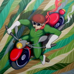 Motocyclette, Peinture, Huile sur Toile