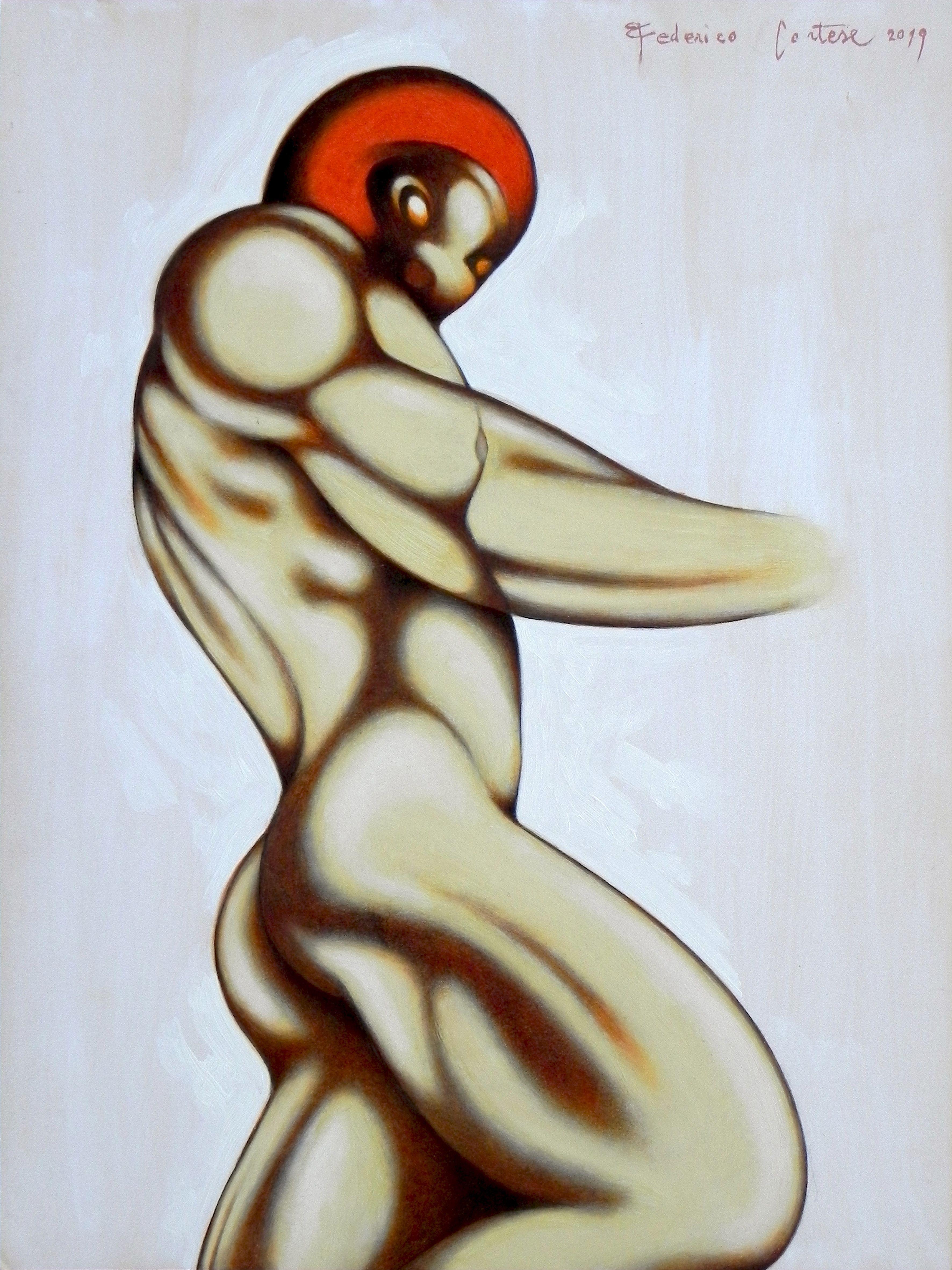 Federico Cortese Nude Painting – Nackt, Gemälde, Öl auf Papier