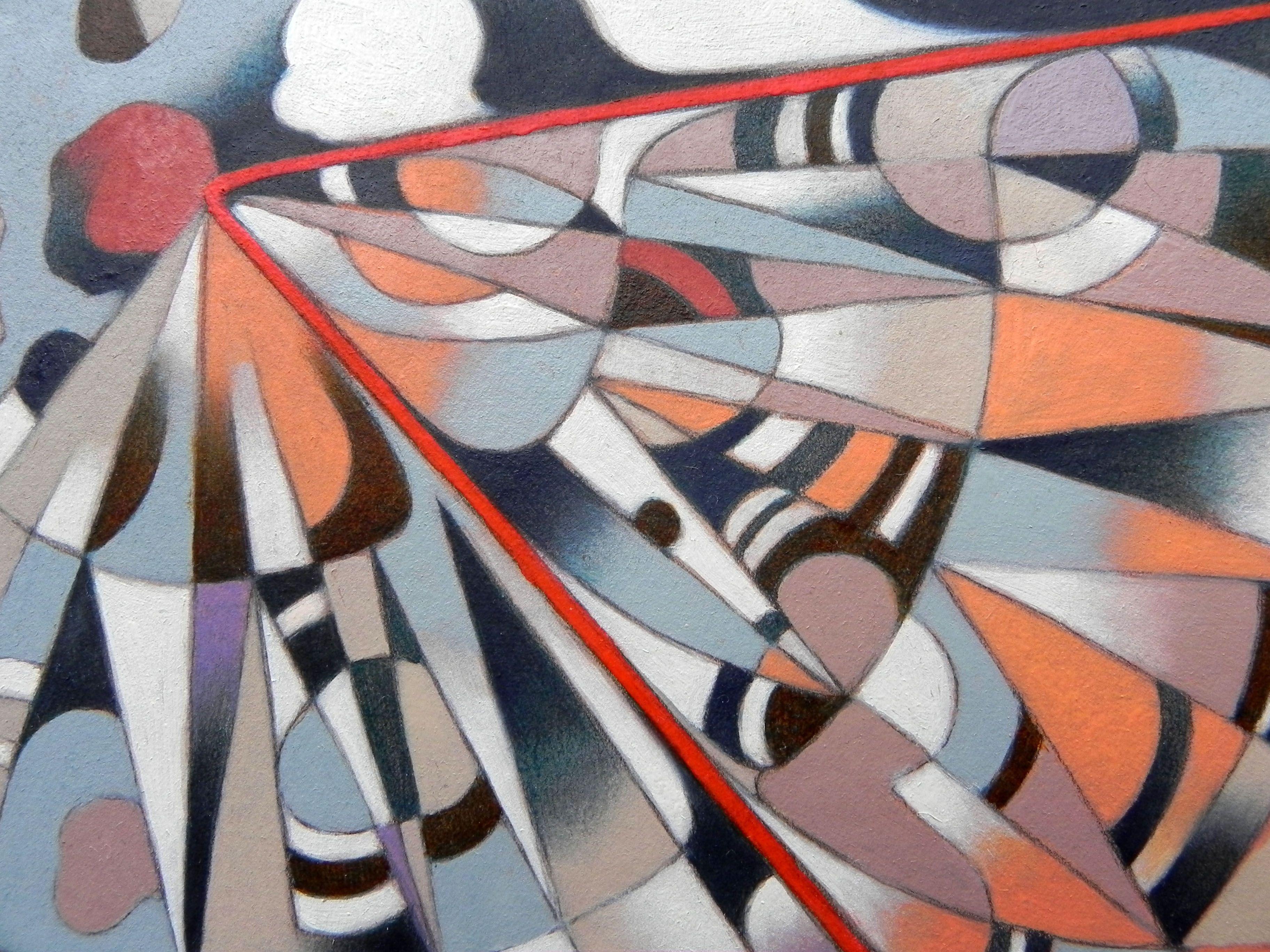 Nobile's flight to the North Pole, Painting, Oil on Paper - Gray Abstract Painting by Federico Cortese