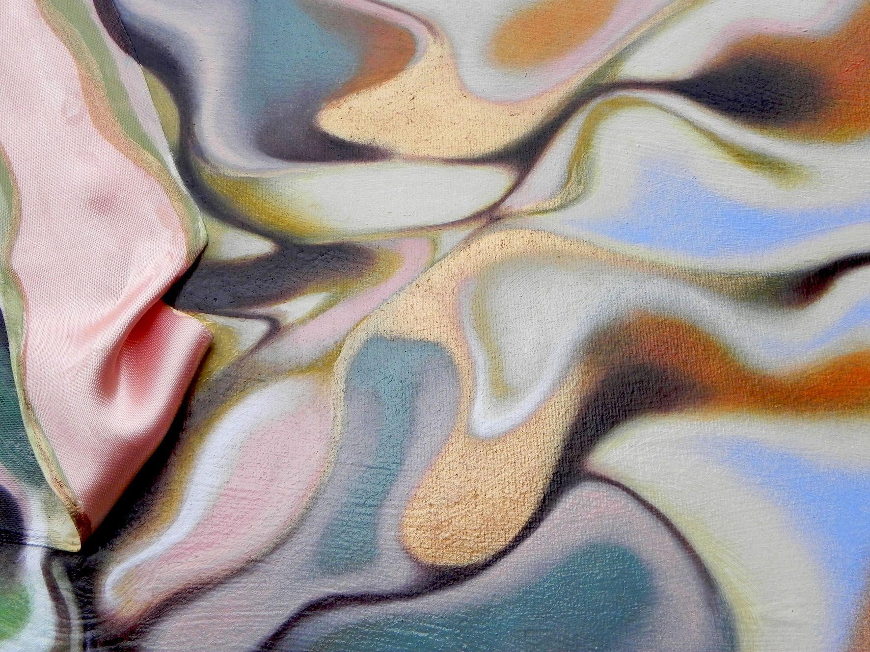 Seta rosa, Pittura, Olio su carta - Abstract Painting Grigio di Federico Cortese