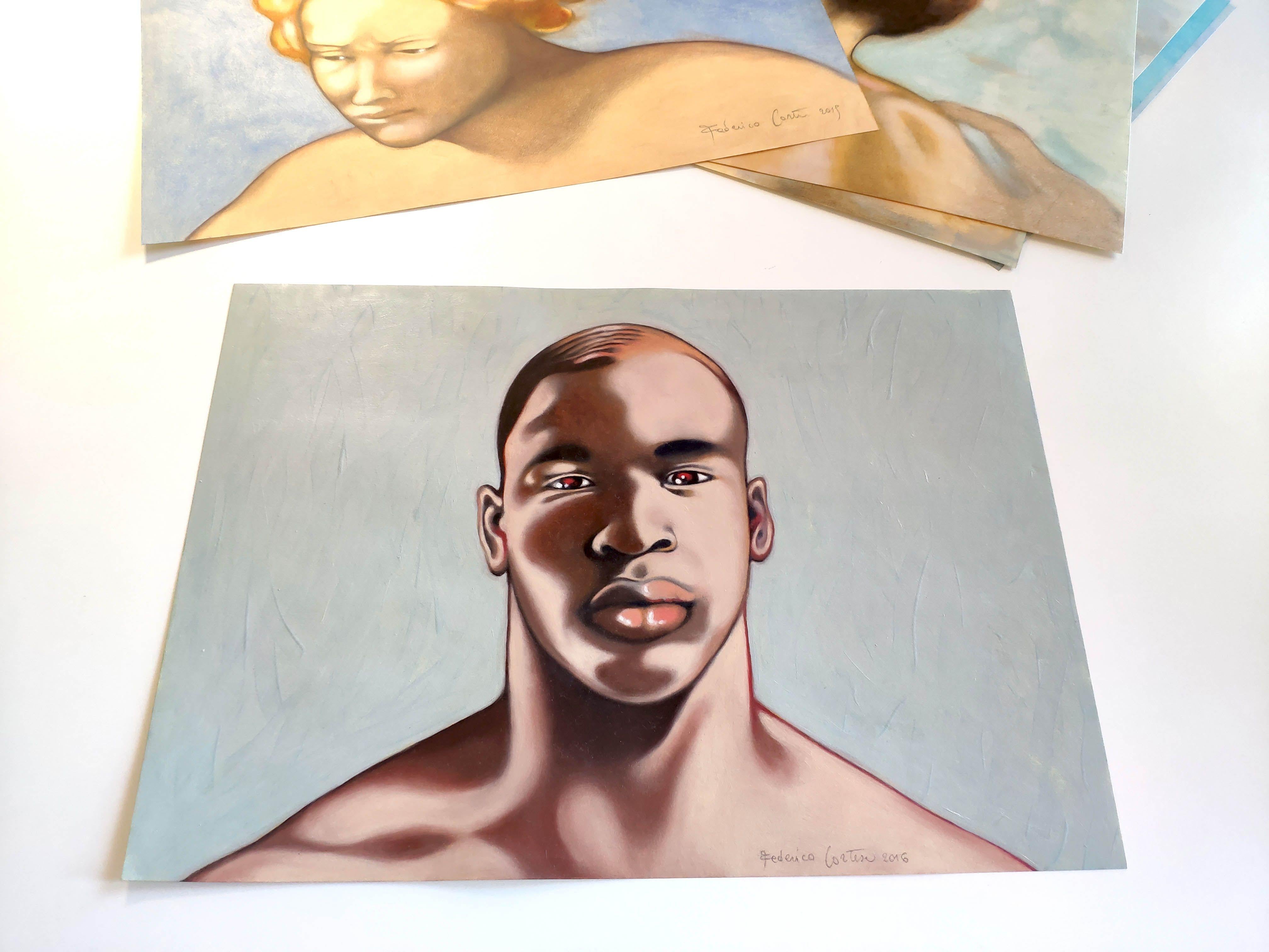 Portrait, peinture, huile sur papier en vente 2