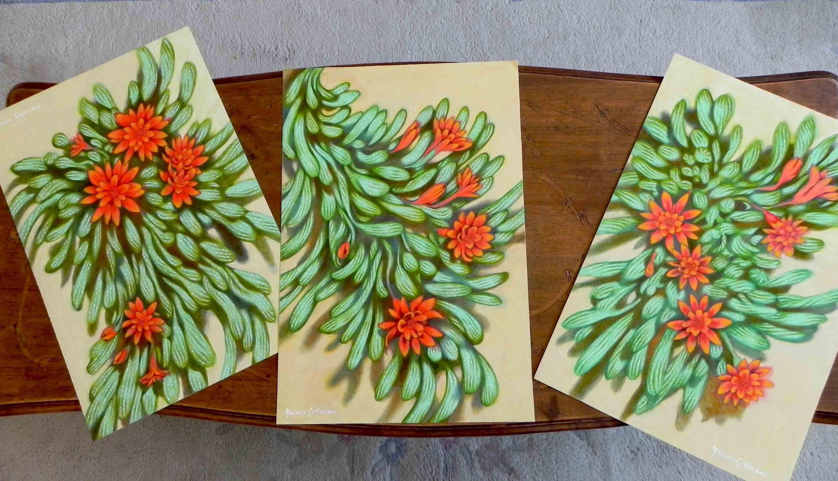 fleurs rouges II, peinture, huile sur papier en vente 2