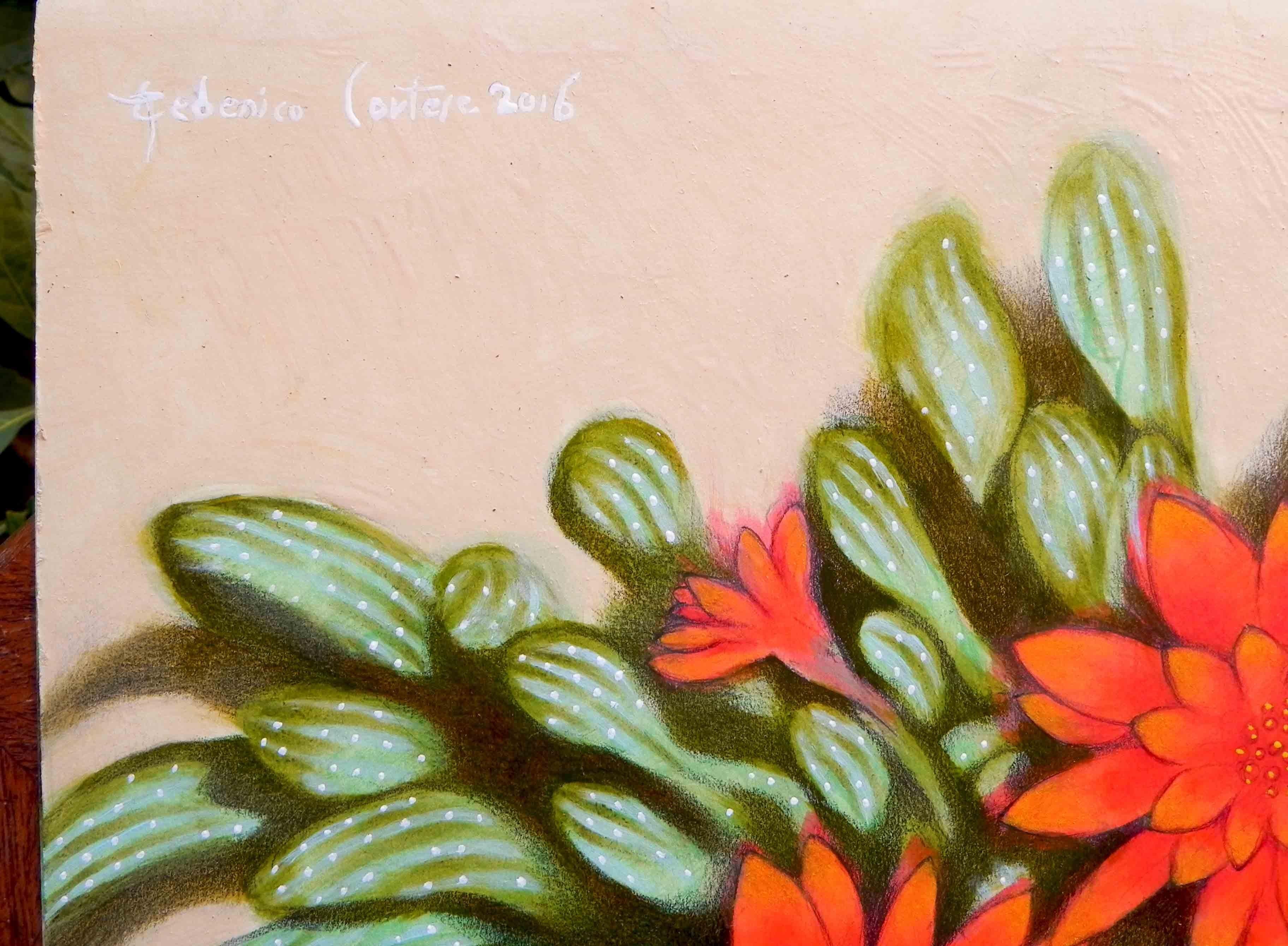 Rote Blumen, Gemälde, Öl auf Papier (Romantik), Painting, von Federico Cortese