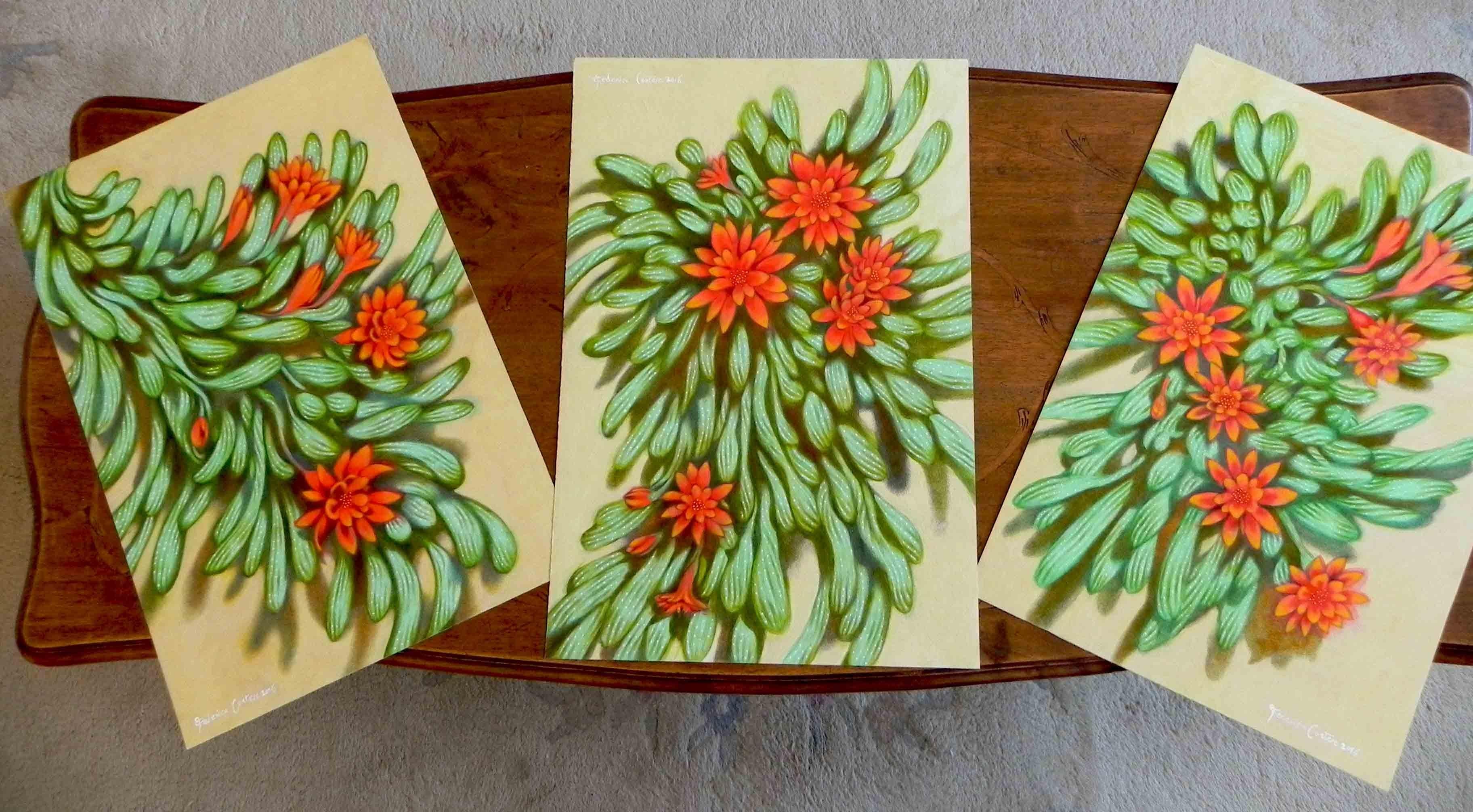 Rote Blumen, Gemälde, Öl auf Papier im Angebot 1