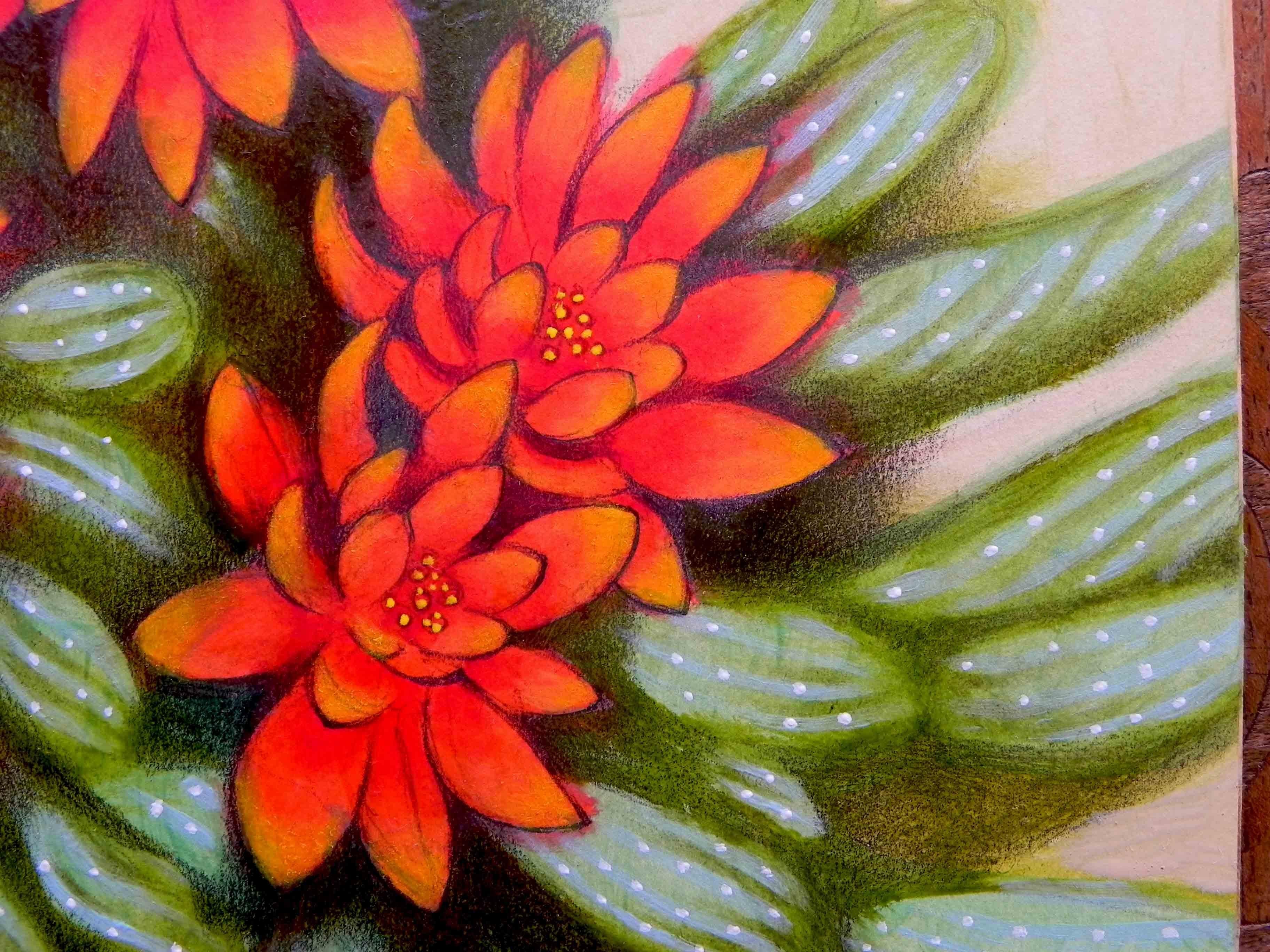 Rote Blumen, Gemälde, Öl auf Papier im Angebot 2