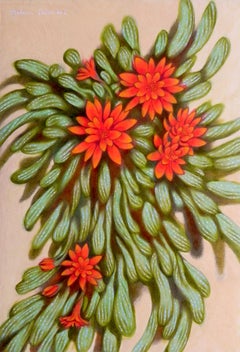 red flowers, Painting, Oil on Paper