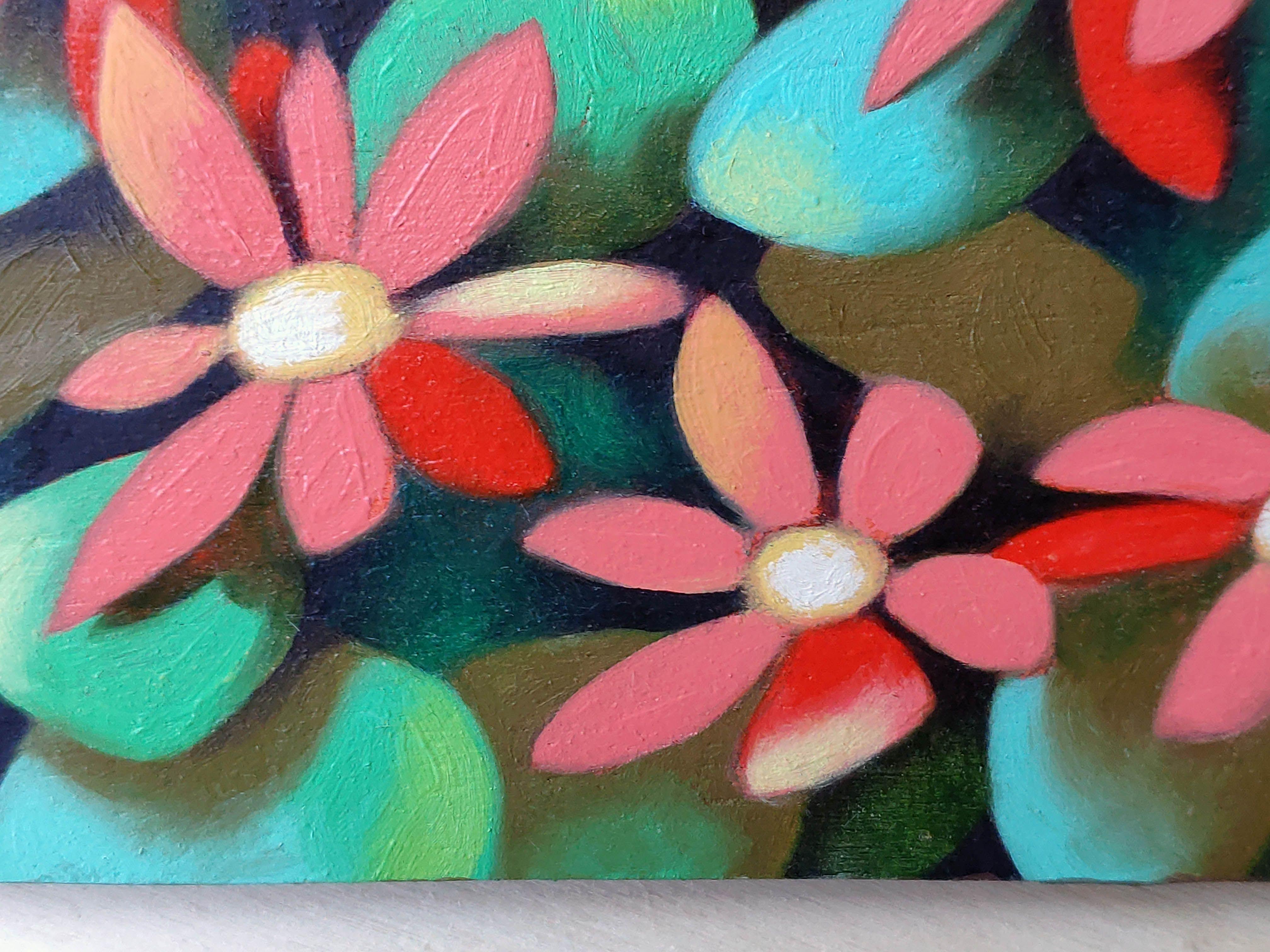 Red flowers, Painting, Oil on Wood Panel For Sale 4