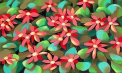Red flowers, Painting, Oil on Wood Panel