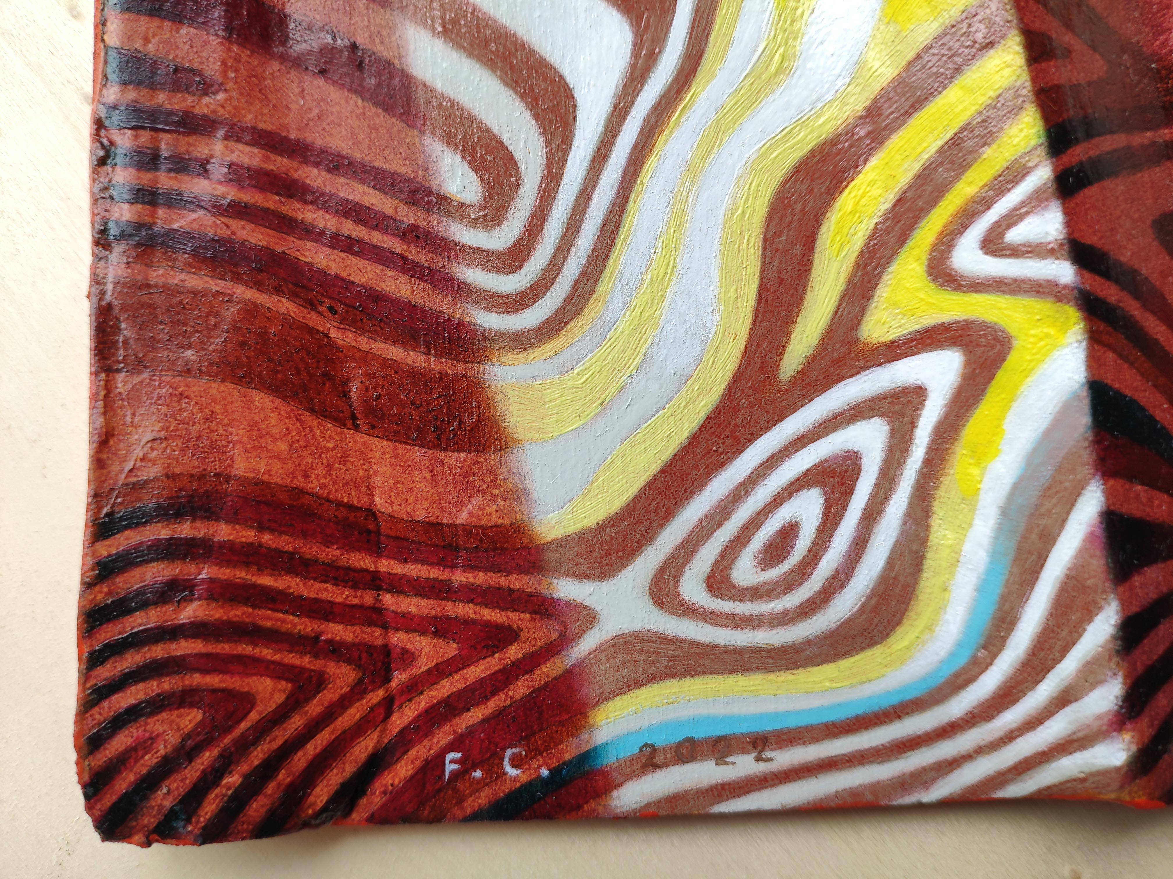 Relief number 11, Painting, Oil on Wood Panel - Brown Abstract Painting by Federico Cortese