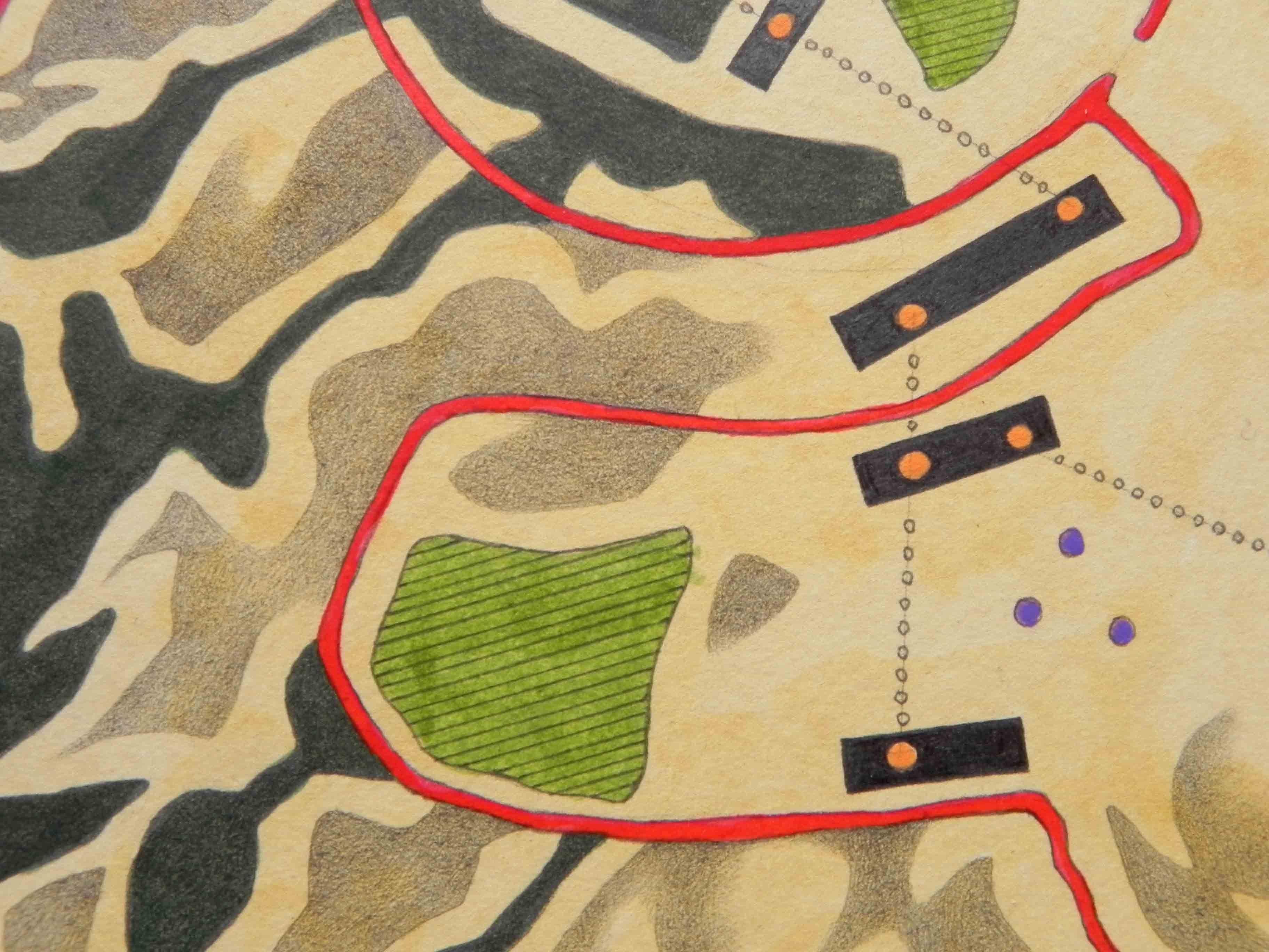 route number 6, Painting, Oil on Paper - Beige Abstract Painting by Federico Cortese