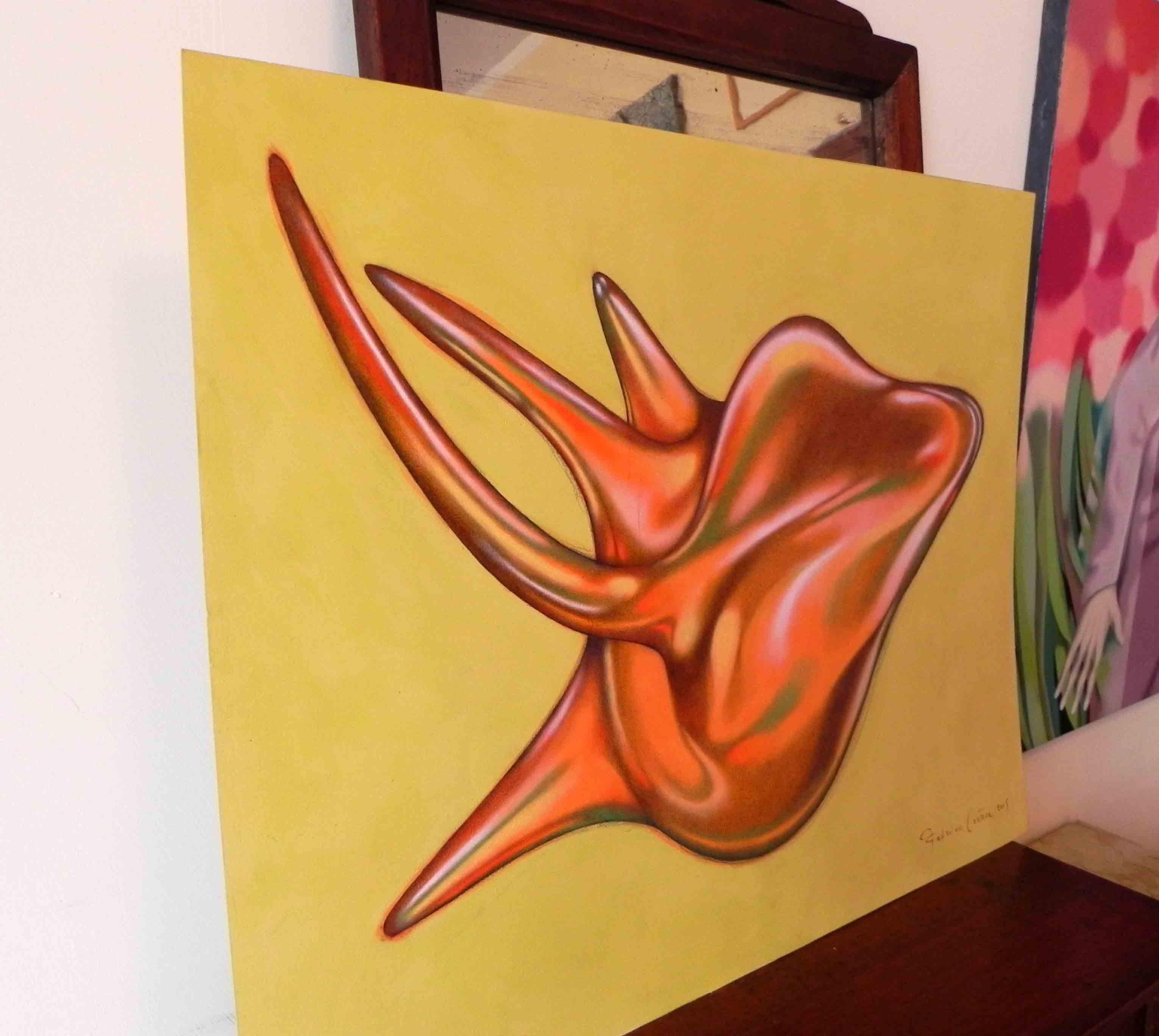 sharp heart, Painting, Oil on Paper - Brown Abstract Painting by Federico Cortese