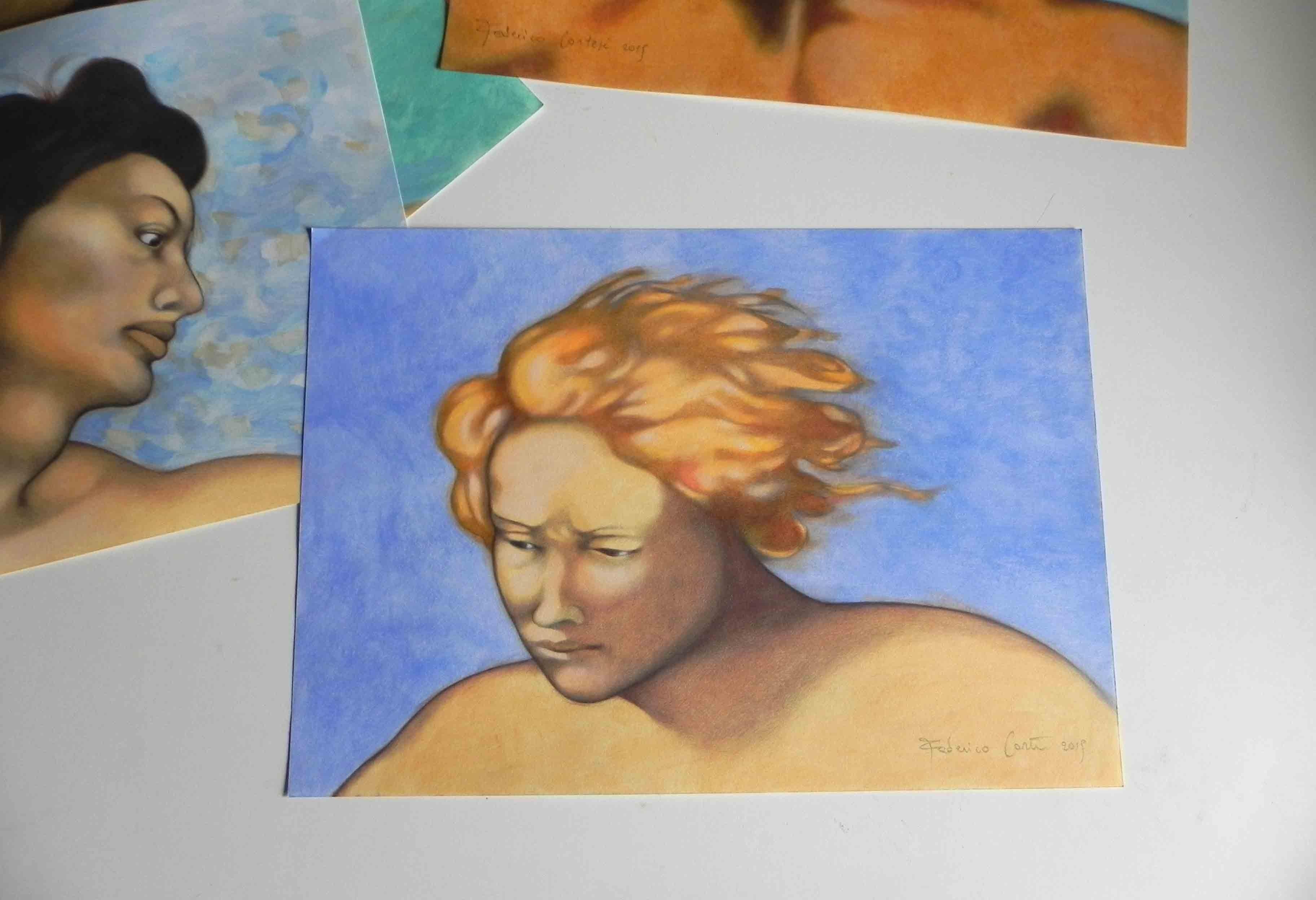 sistine Stimmung, Gemälde, Öl auf Papier im Angebot 2