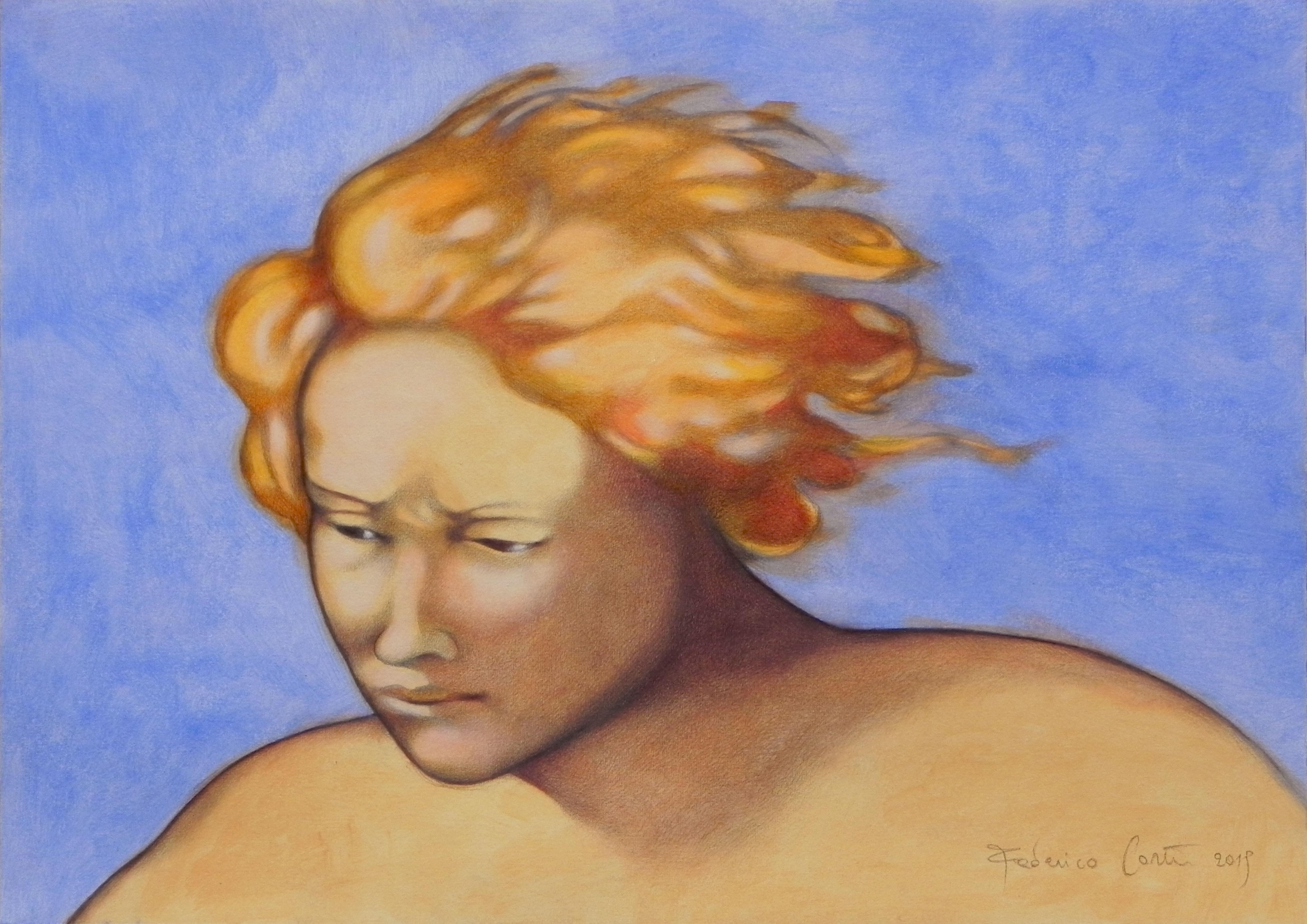 sistine Stimmung, Gemälde, Öl auf Papier – Painting von Federico Cortese